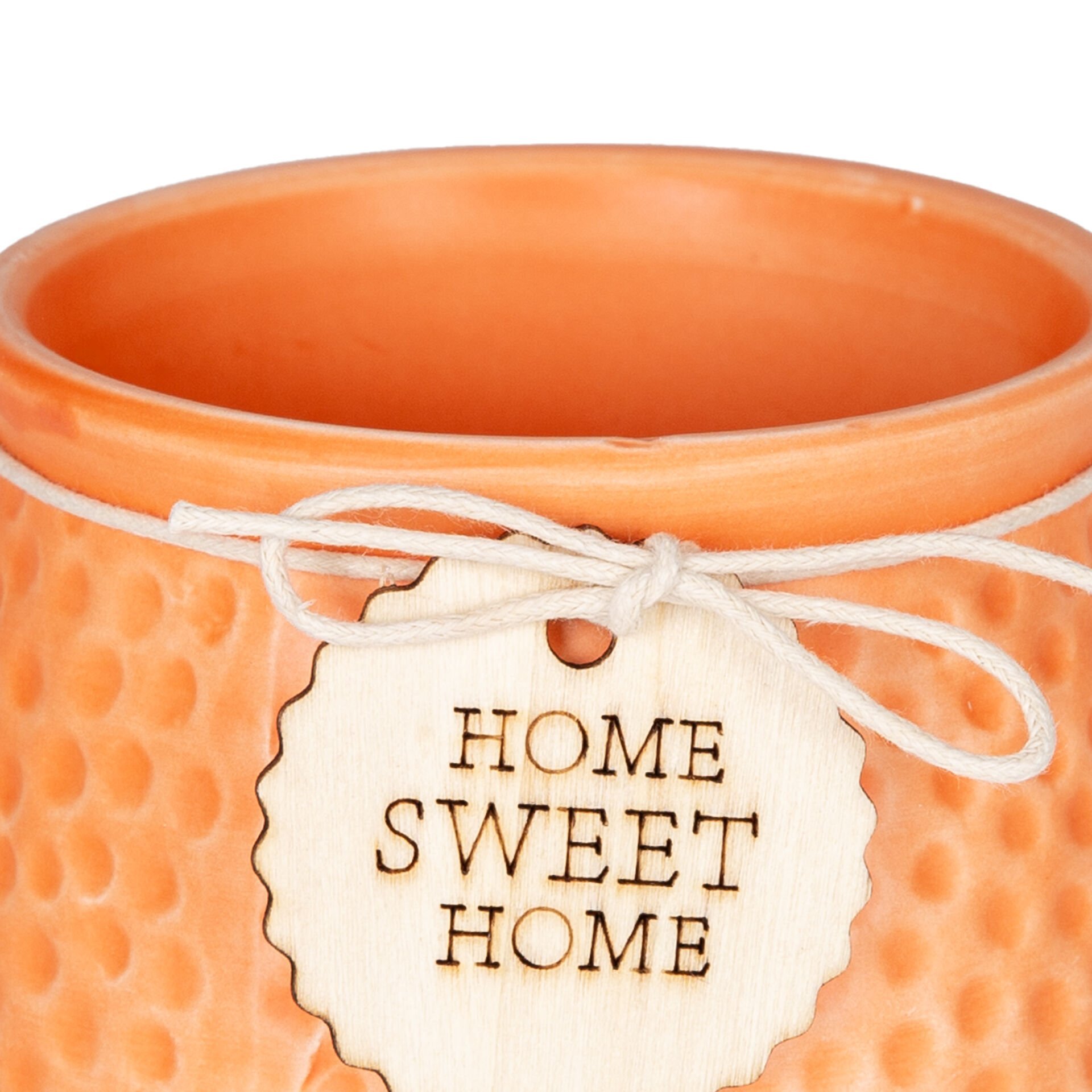 Seramik Saksı, 'Home Sweet Home' Aksesuarlı, Turuncu - 10,5x8 cm