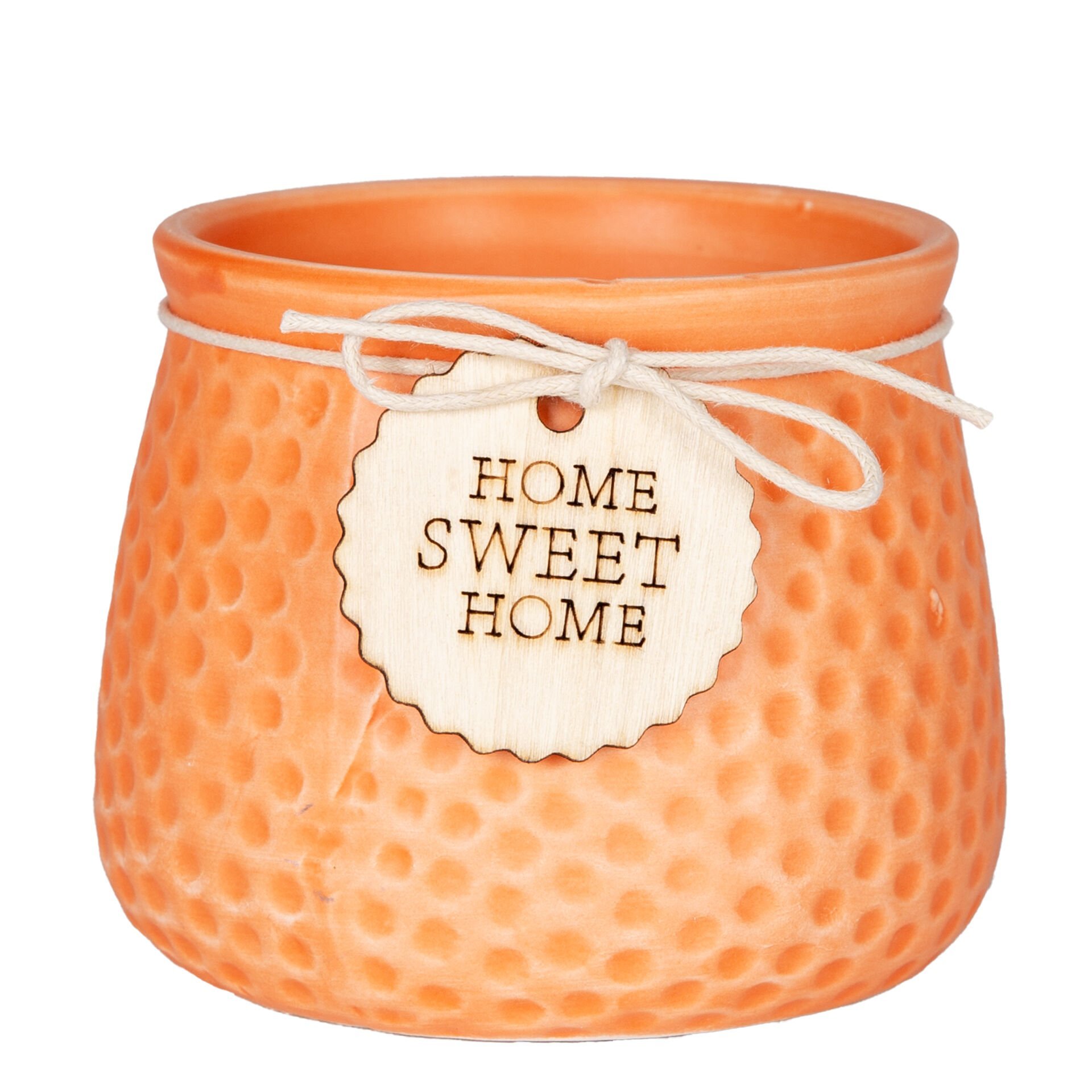 Seramik Saksı, 'Home Sweet Home' Aksesuarlı, Turuncu - 10,5x8 cm