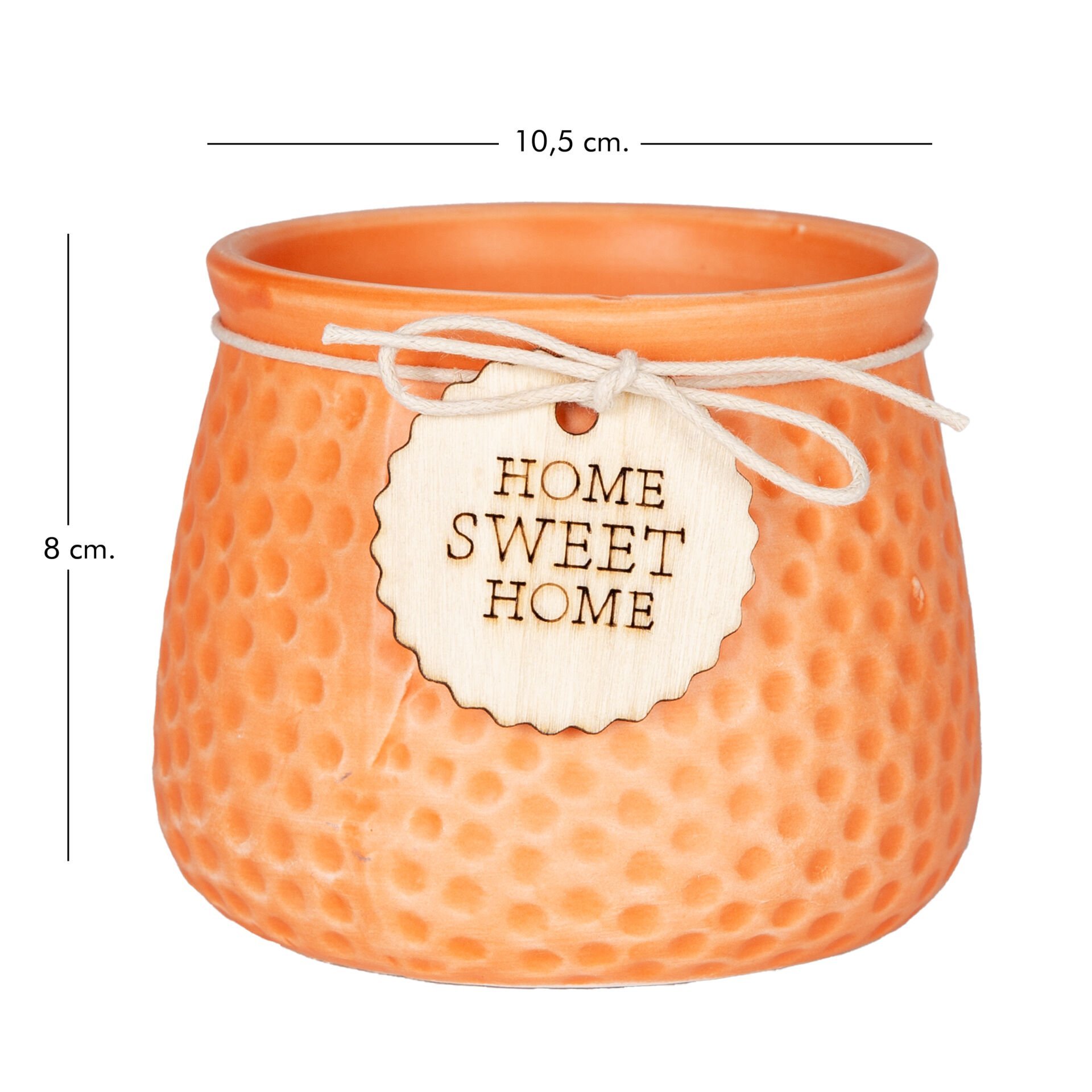 Seramik Saksı, 'Home Sweet Home' Aksesuarlı, Turuncu - 10,5x8 cm