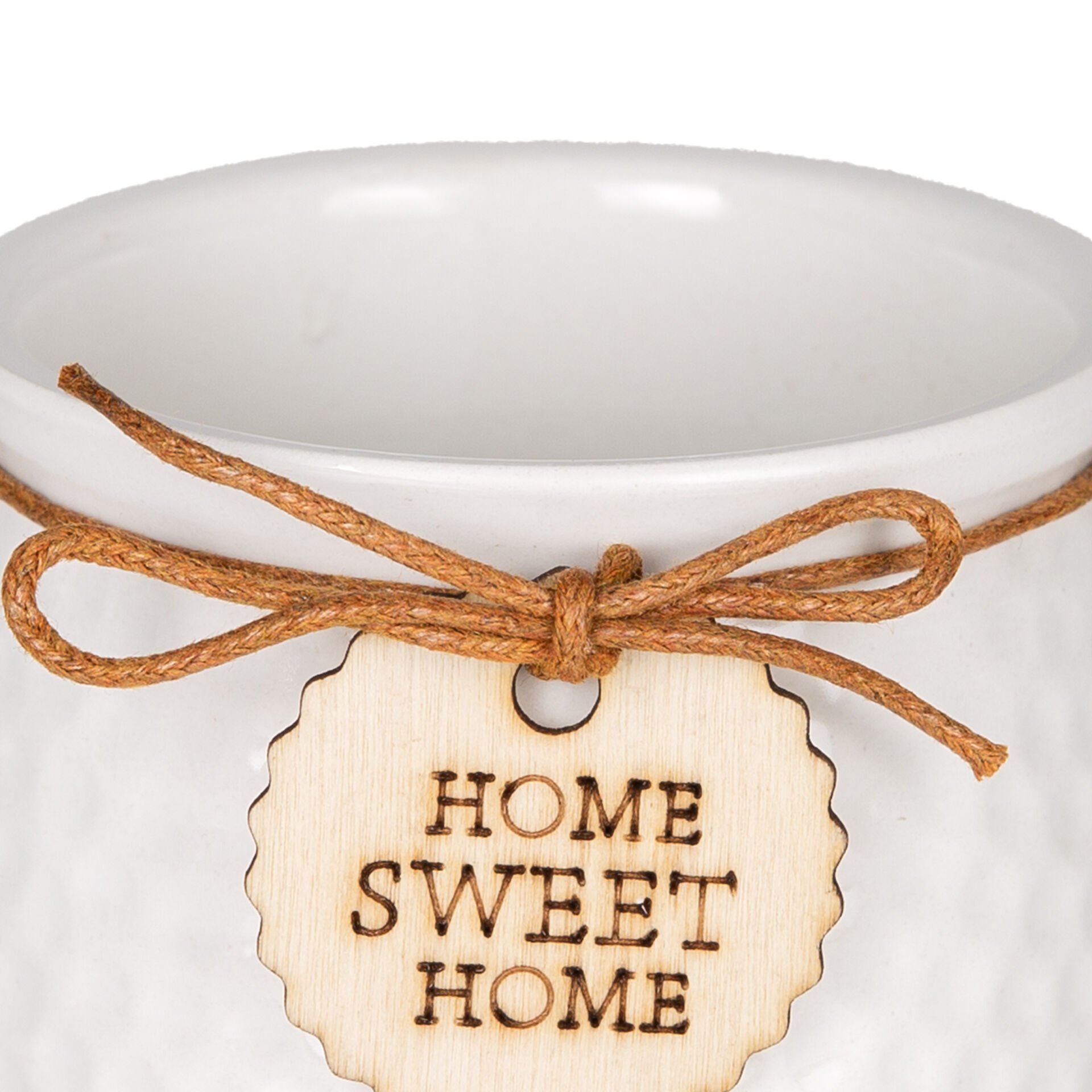 Seramik Saksı, 'Home Sweet Home' Aksesuarlı, Beyaz - 8,5x7 cm