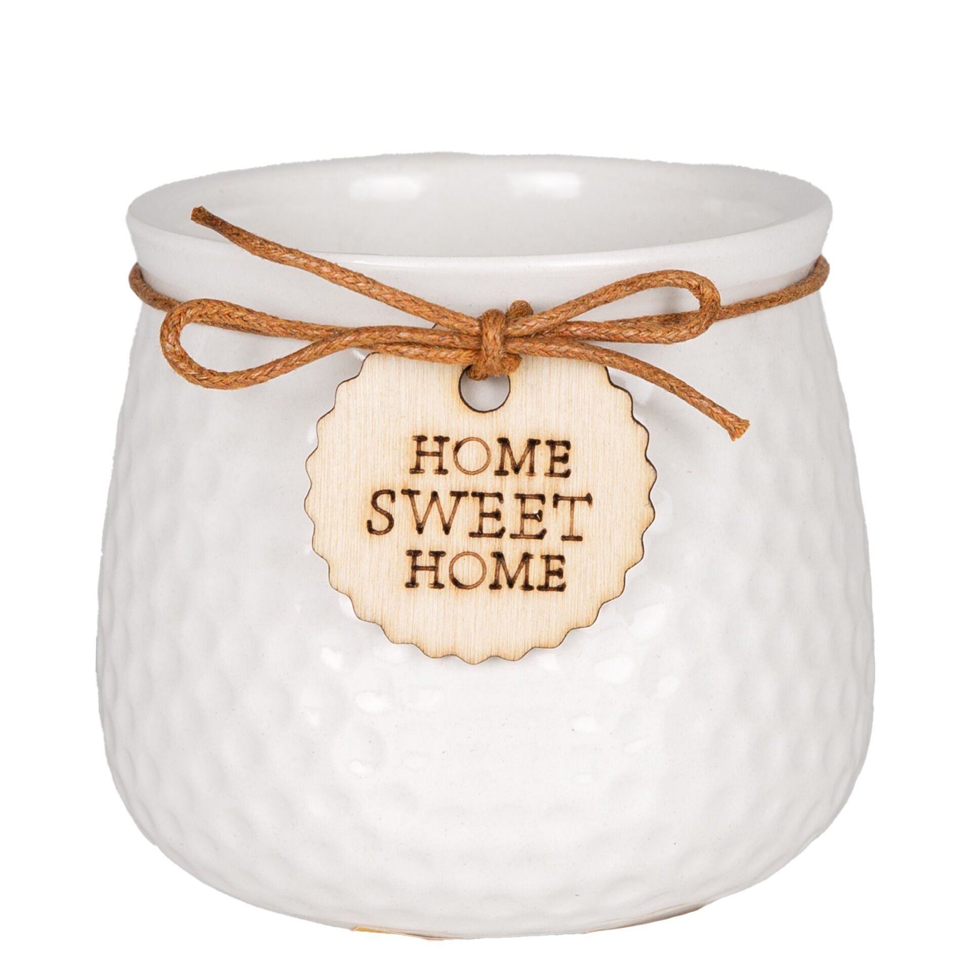 Seramik Saksı, 'Home Sweet Home' Aksesuarlı, Beyaz - 8,5x7 cm