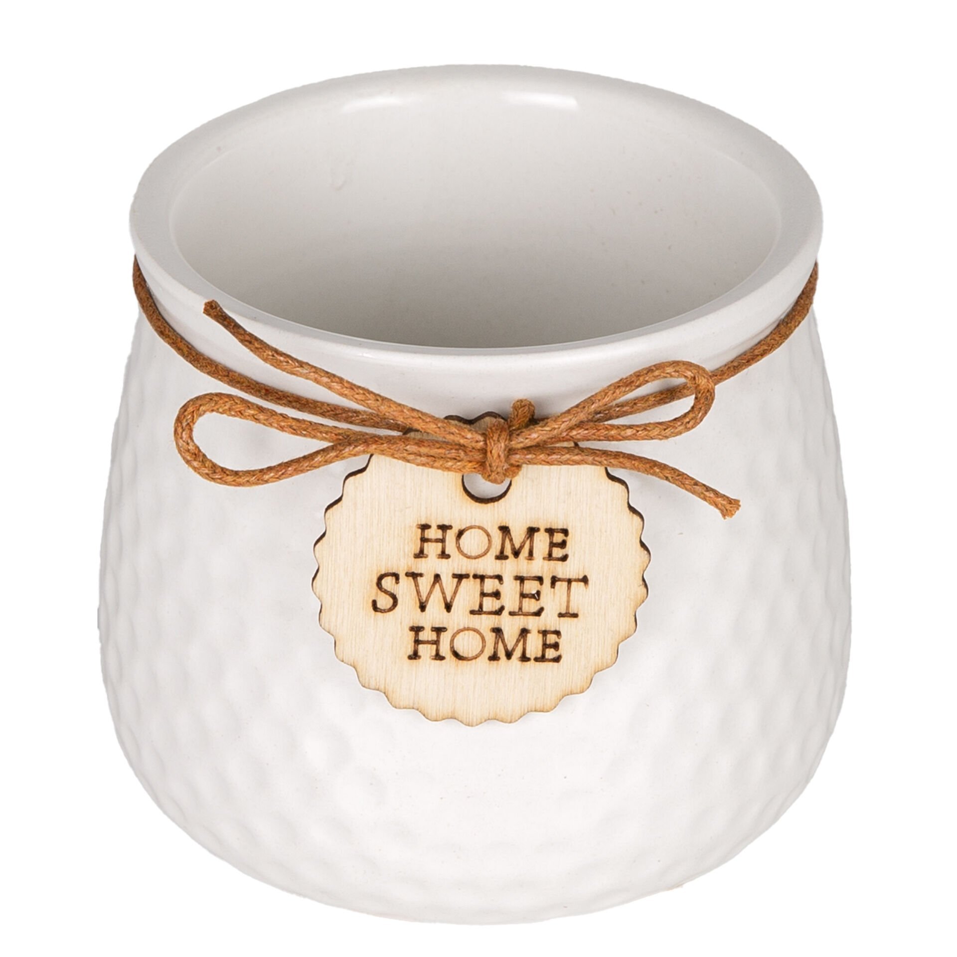 Seramik Saksı, 'Home Sweet Home' Aksesuarlı, Beyaz - 8,5x7 cm