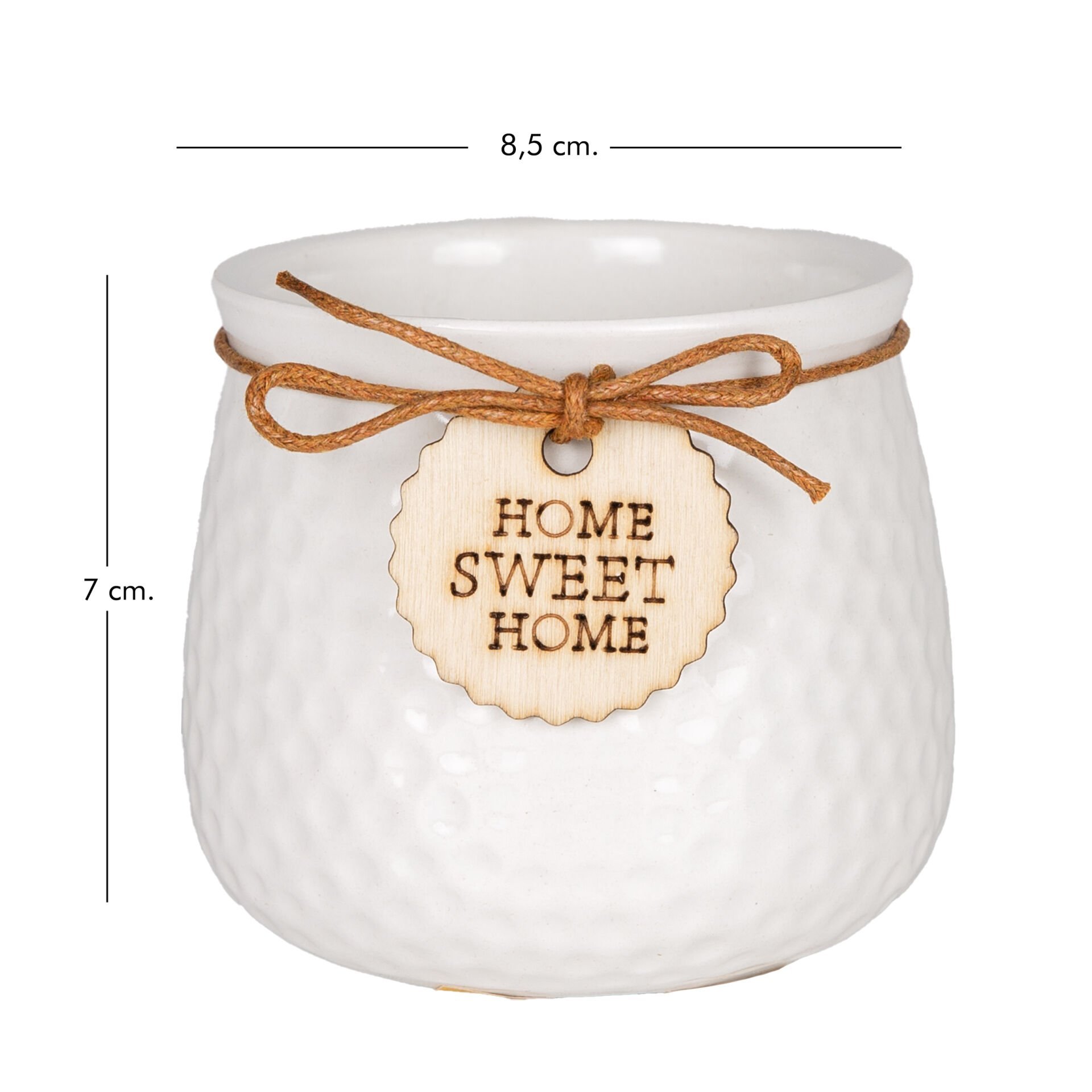 Seramik Saksı, 'Home Sweet Home' Aksesuarlı, Beyaz - 8,5x7 cm