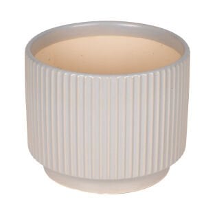 Seramik Saksı, Dikey Kabartma Çizgili, Gri - 16x13 cm