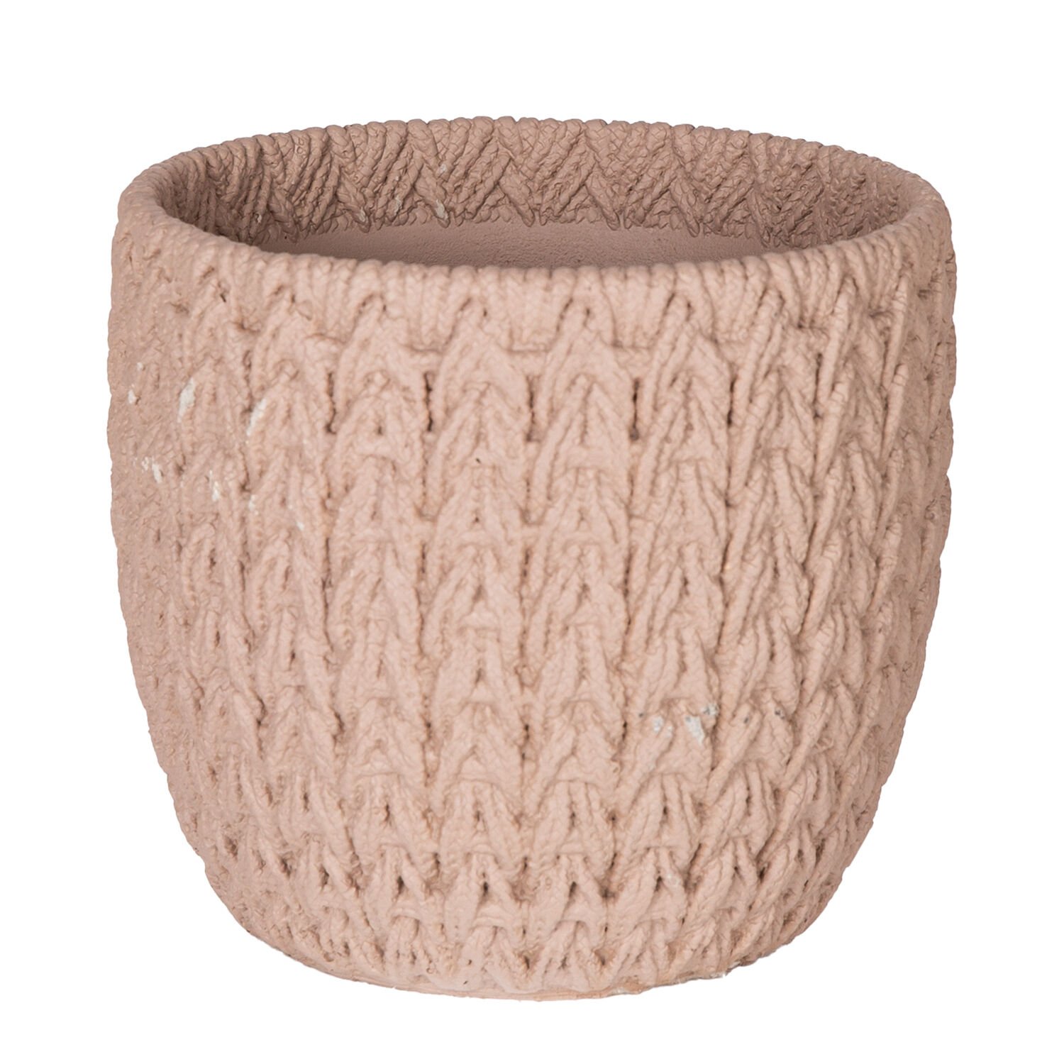 Beton Saksı, Örgü Desenli, Kahverengi - 14x13 cm