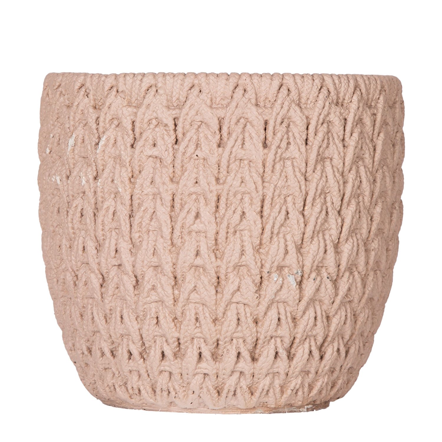 Beton Saksı, Örgü Desenli, Kahverengi - 14x13 cm