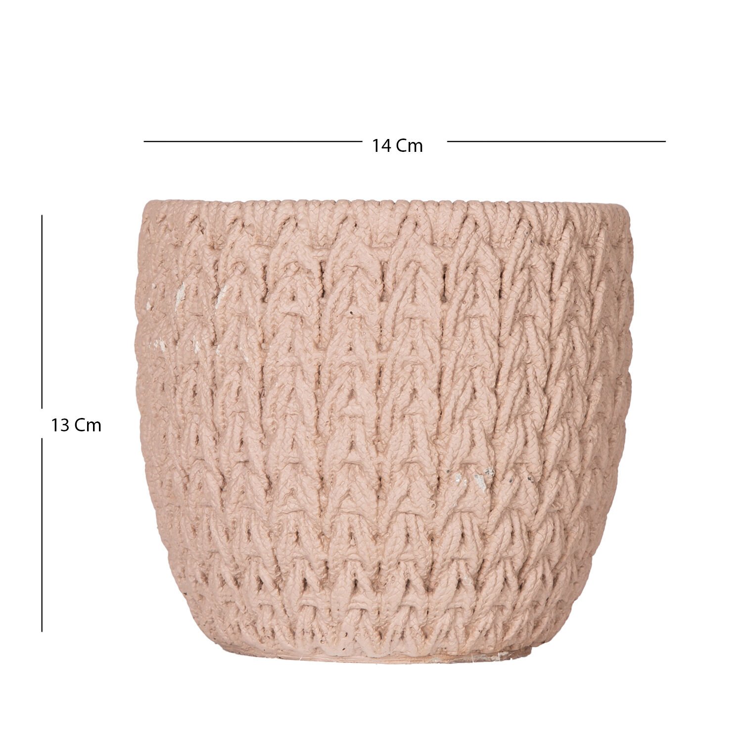 Beton Saksı, Örgü Desenli, Kahverengi - 14x13 cm