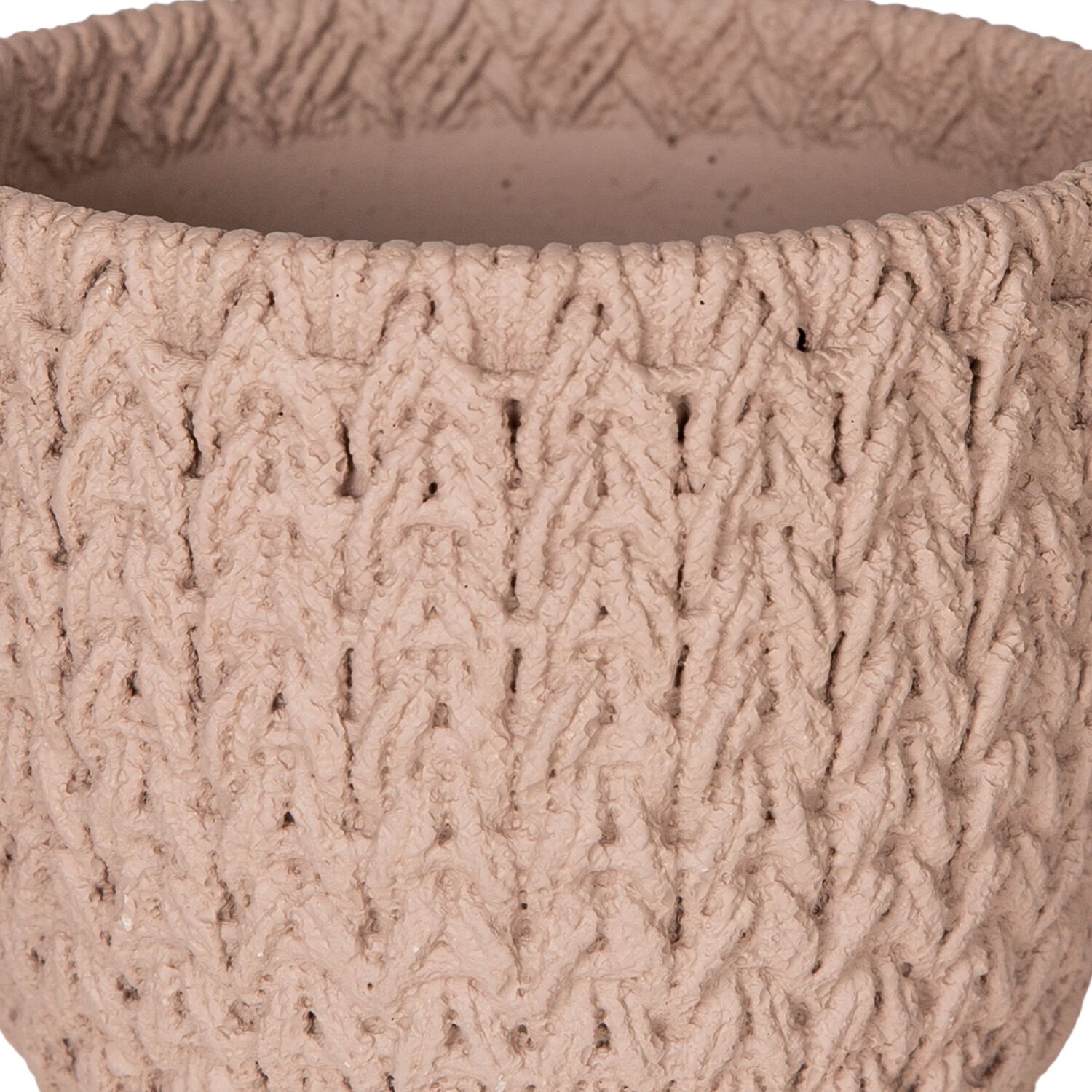 Beton Saksı, Örgü Desenli, Kahverengi - 12x10,5 cm