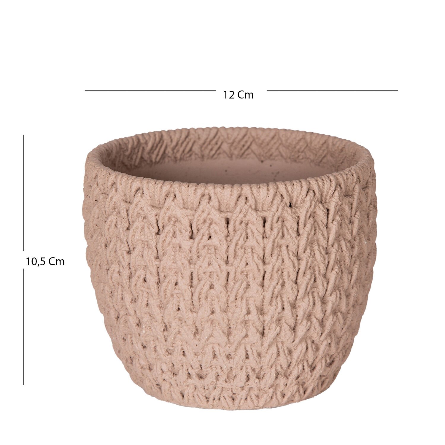 Beton Saksı, Örgü Desenli, Kahverengi - 12x10,5 cm