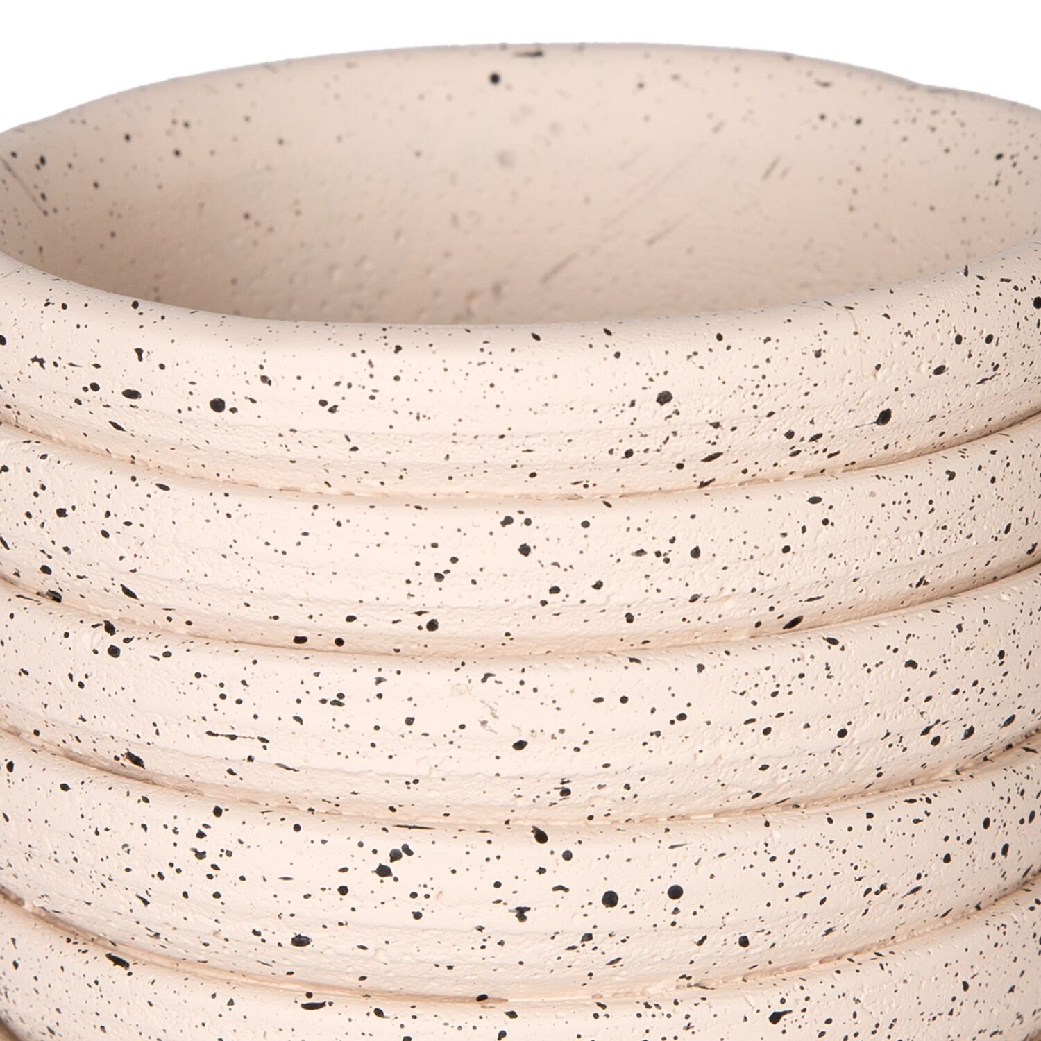 Beton Saksı, Yatay Kabartma Çizgili, Krem - 10x8 cm