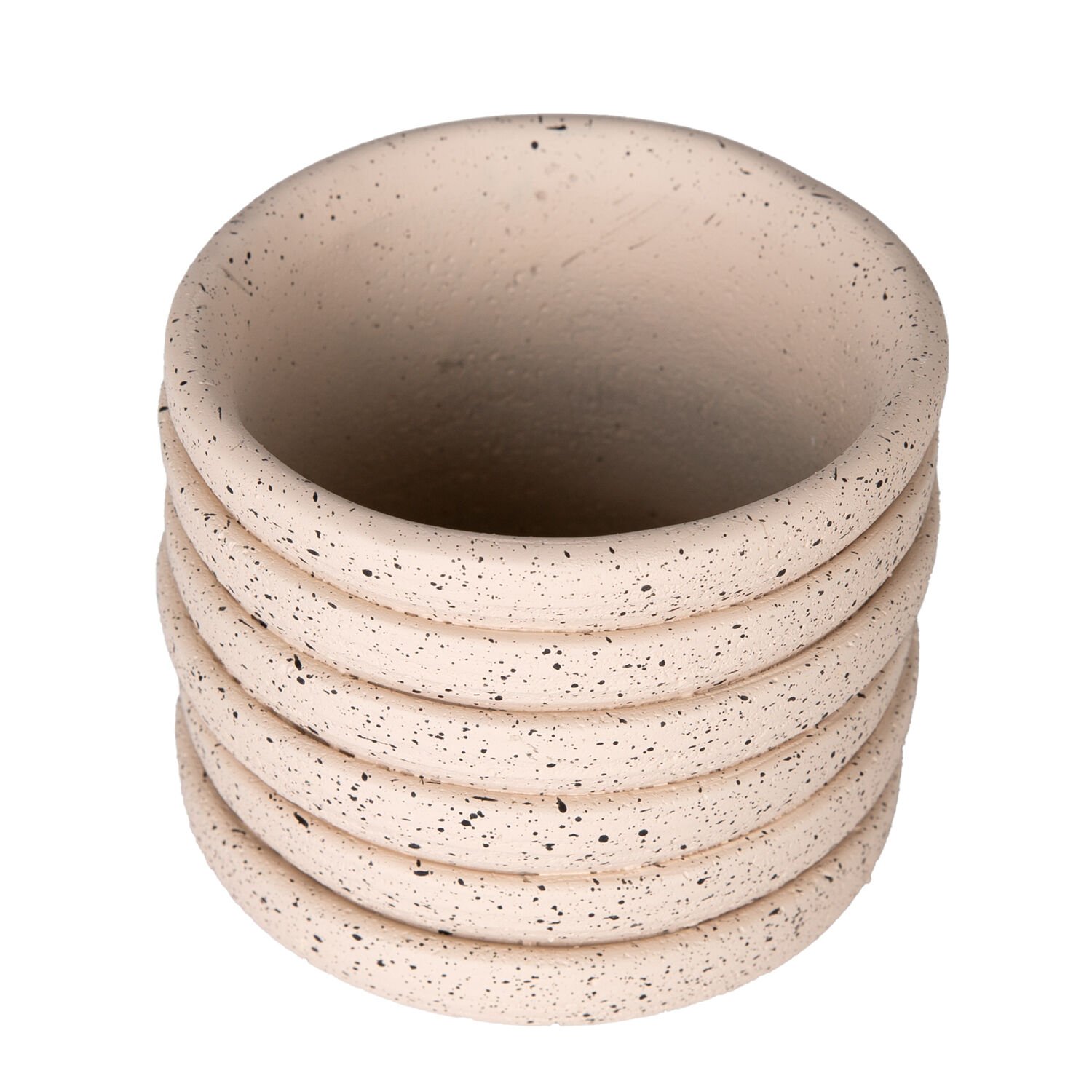 Beton Saksı, Yatay Kabartma Çizgili, Krem - 10x8 cm