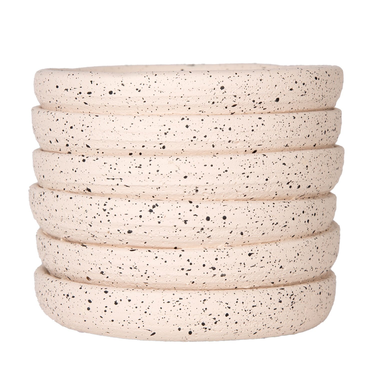 Beton Saksı, Yatay Kabartma Çizgili, Krem - 10x8 cm