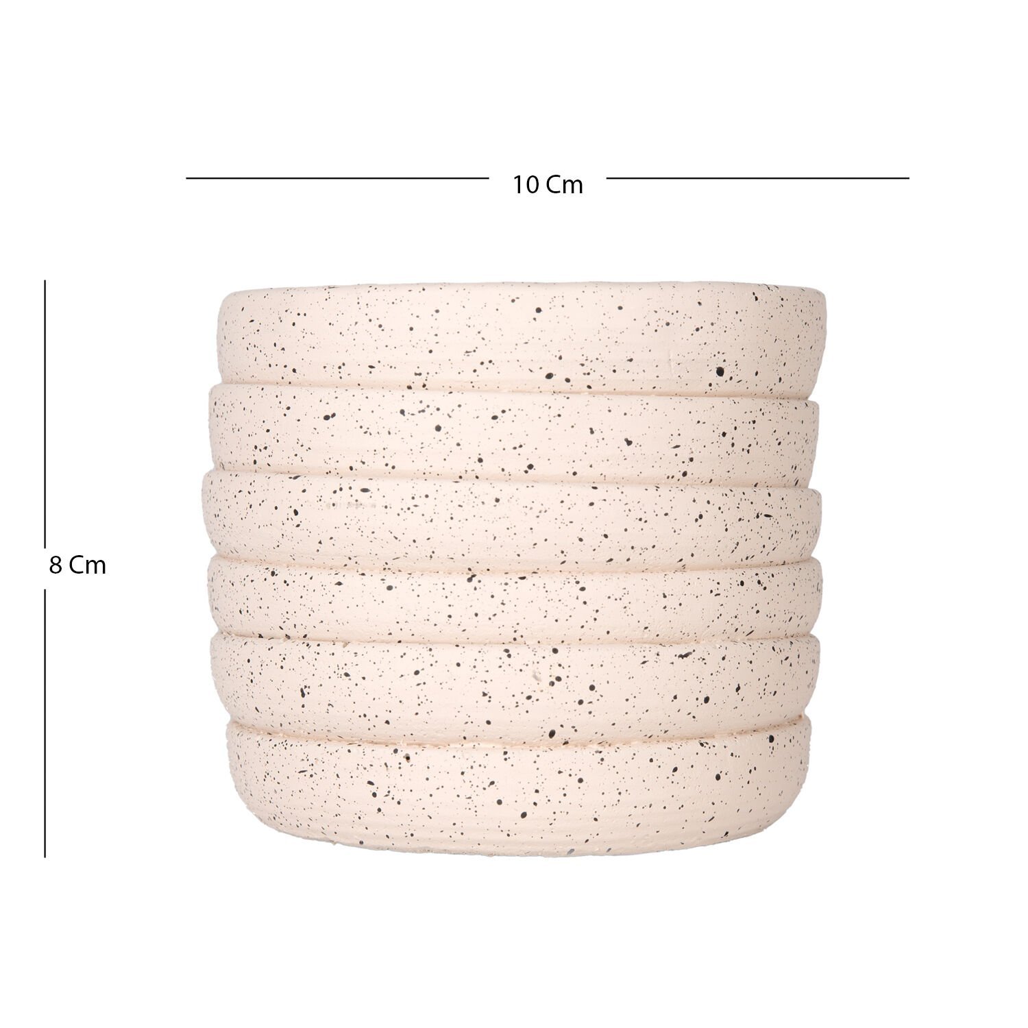 Beton Saksı, Yatay Kabartma Çizgili, Krem - 10x8 cm