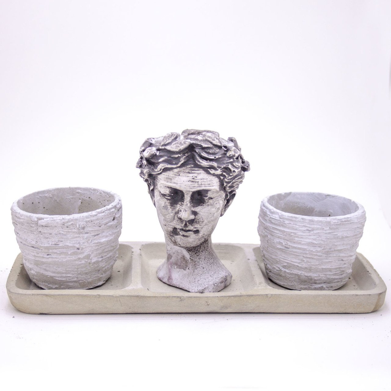 Veramaya Tabaklı Trio Helen Eskitme Beton Saksı Set 24,5x11,5x9,5 Cm
