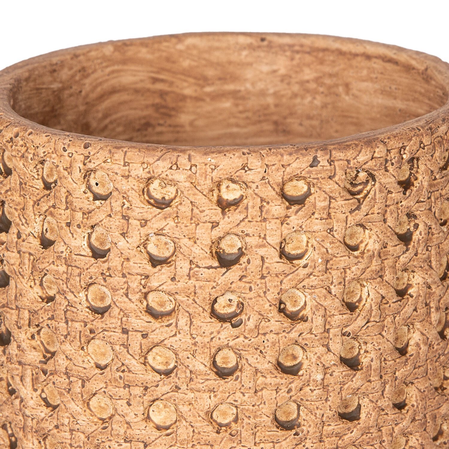 Beton Saksı, Hasır Desenli, Kahverengi - 11x10 cm