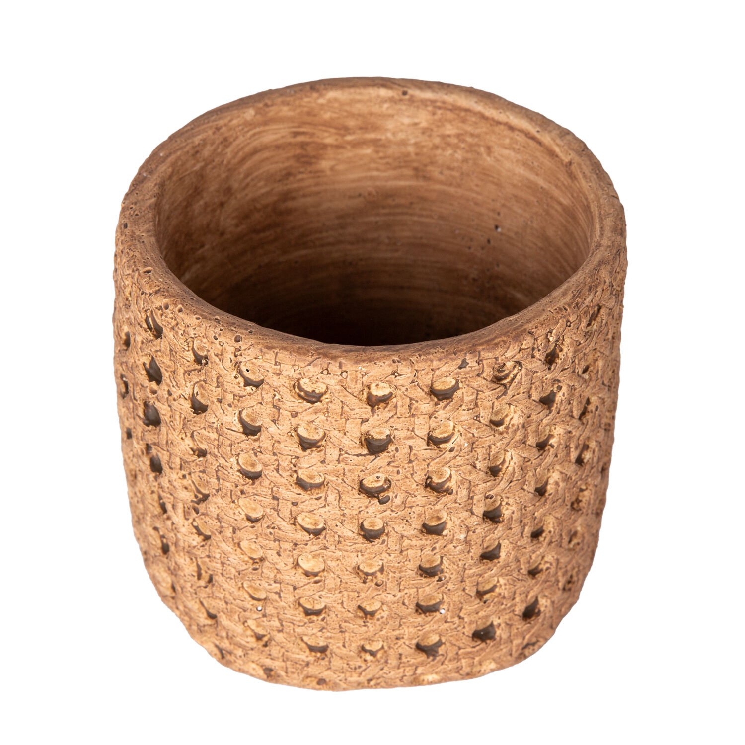 Beton Saksı, Hasır Desenli, Kahverengi - 11x10 cm