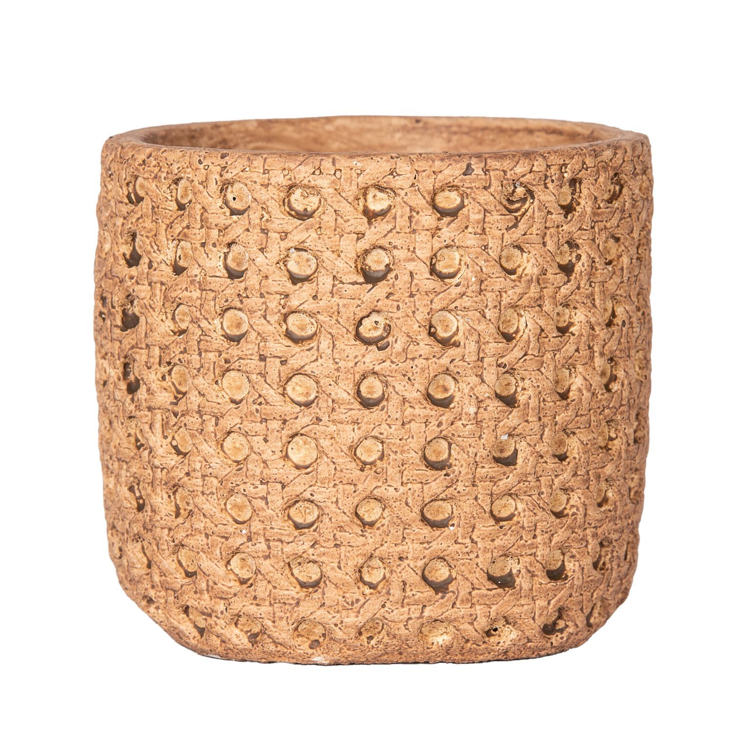 Beton Saksı, Hasır Desenli, Kahverengi - 11x10 cm