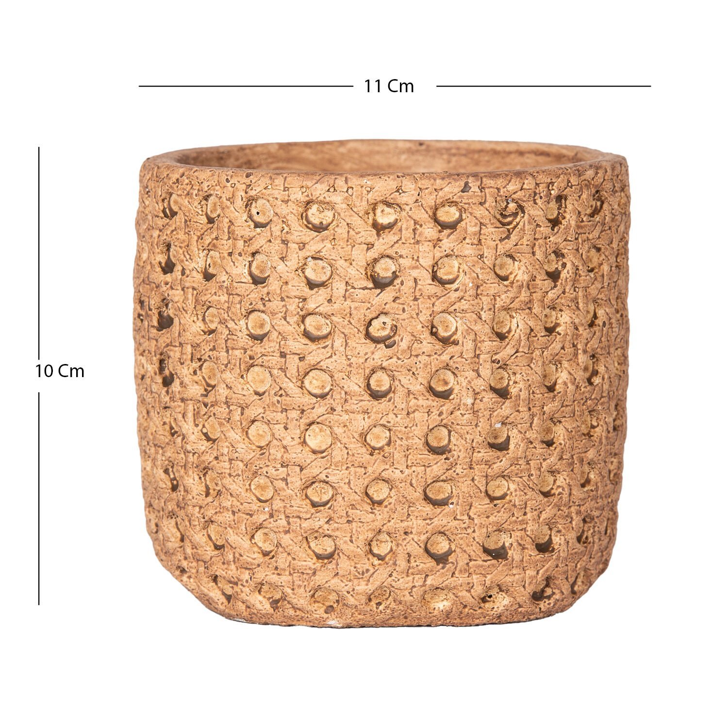 Beton Saksı, Hasır Desenli, Kahverengi - 11x10 cm