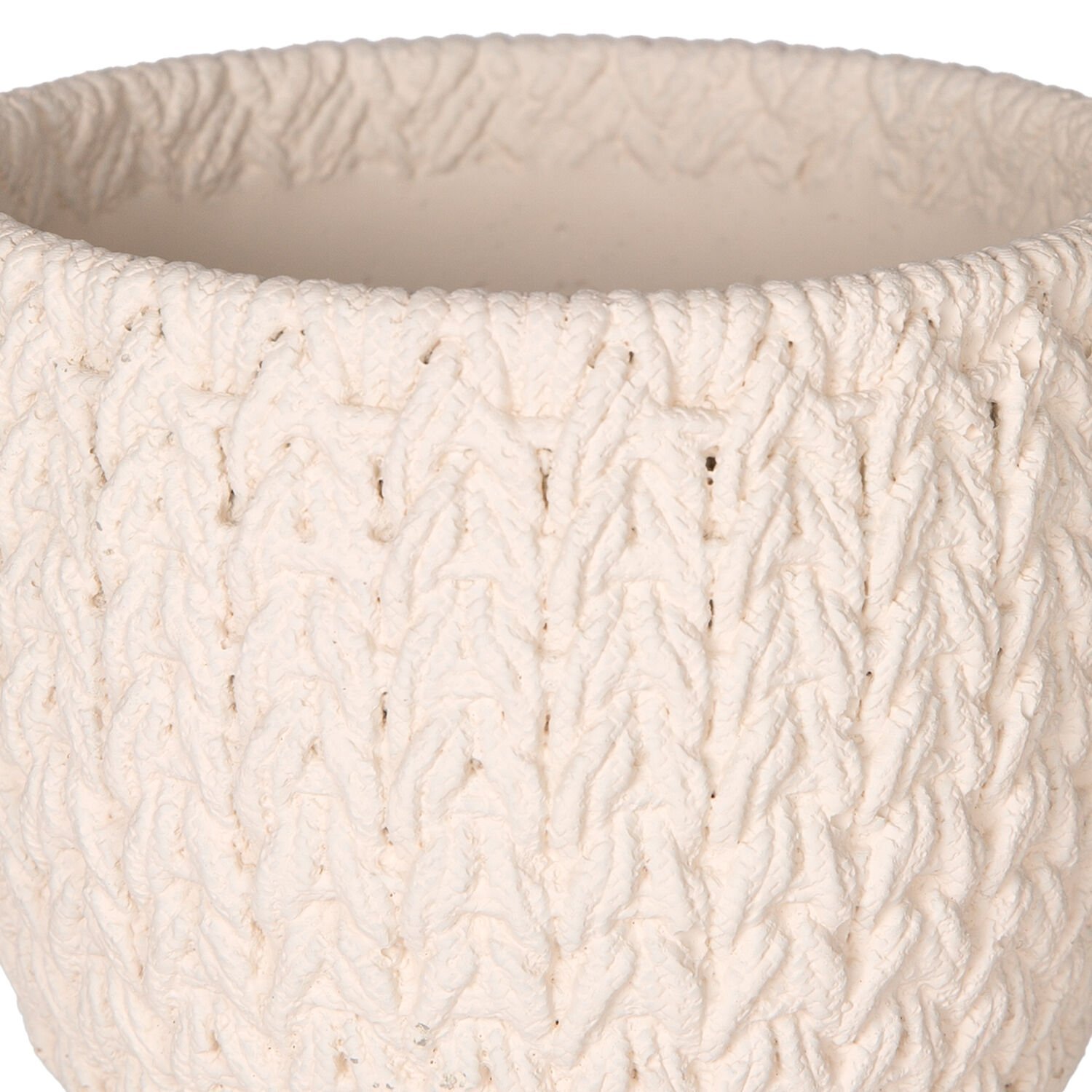 Beton Saksı, Örgü Desenli, Beyaz - 14x13 cm