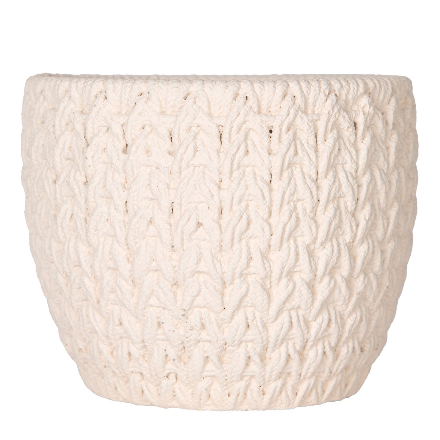 Beton Saksı, Örgü Desenli, Beyaz - 14x13 cm