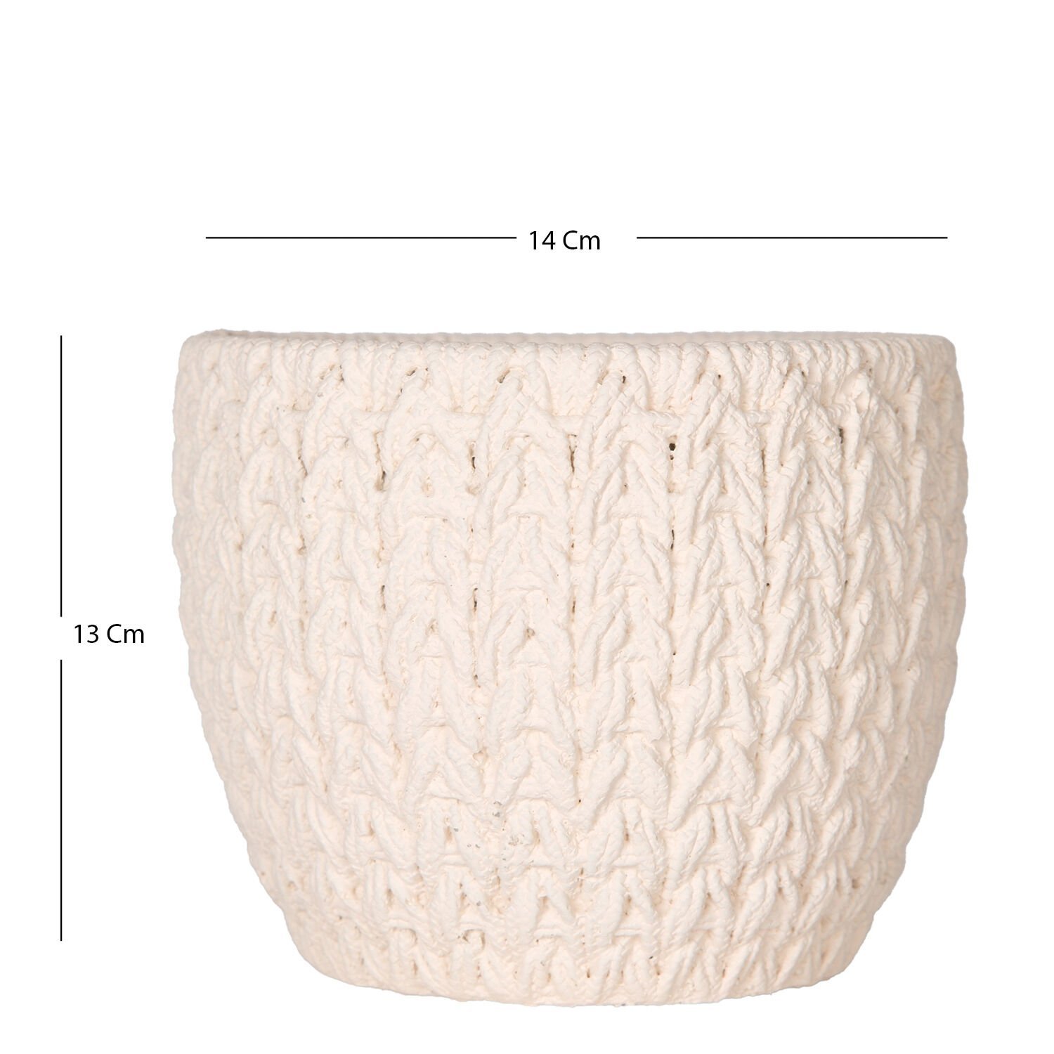 Beton Saksı, Örgü Desenli, Beyaz - 14x13 cm