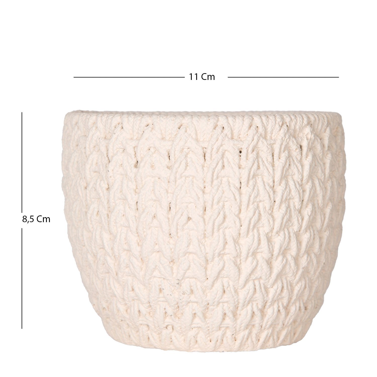 Beton Saksı, Örgü Desenli, Beyaz - 11x8,5 cm