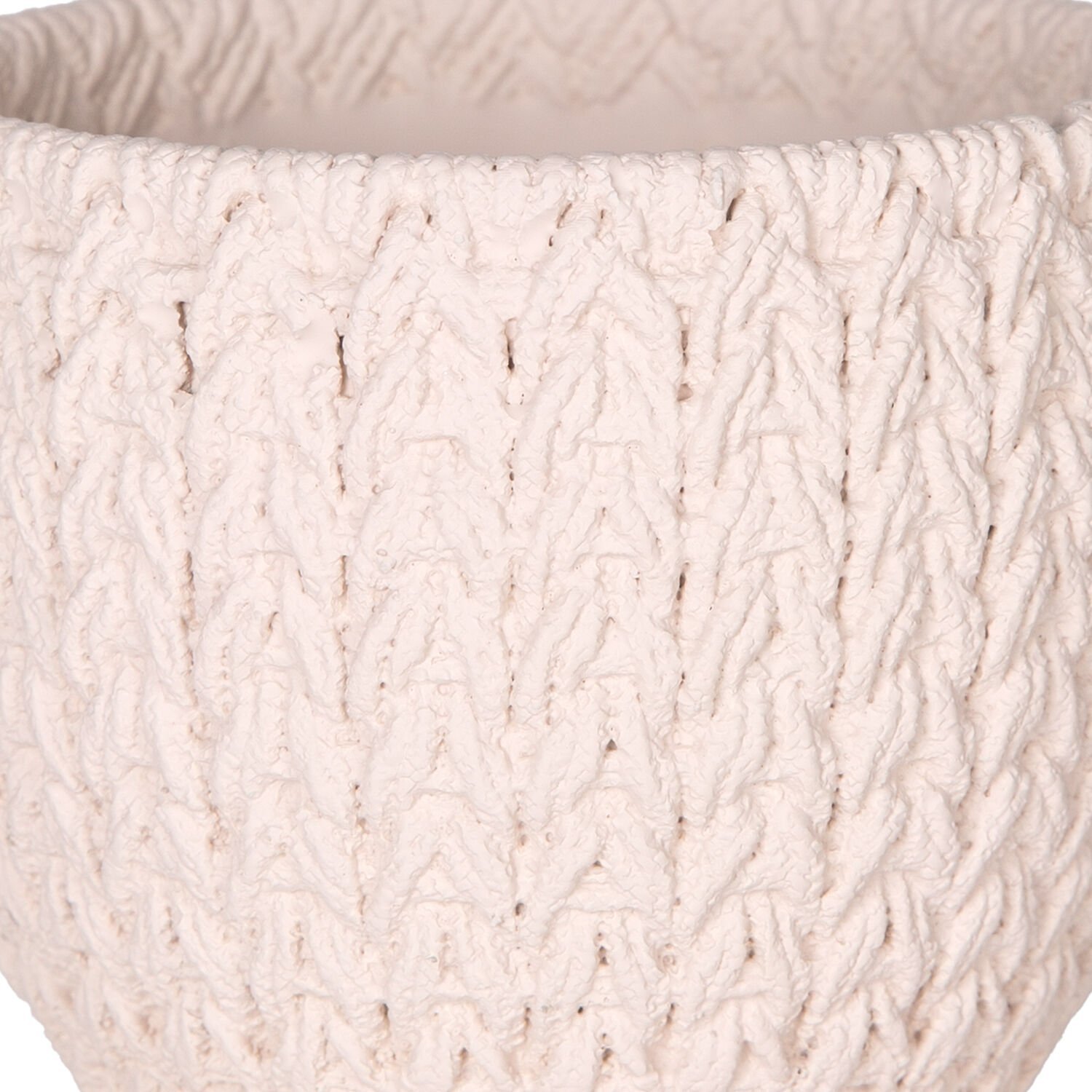 Beton Saksı, Örgü Desenli, Krem - 12x10,5 cm
