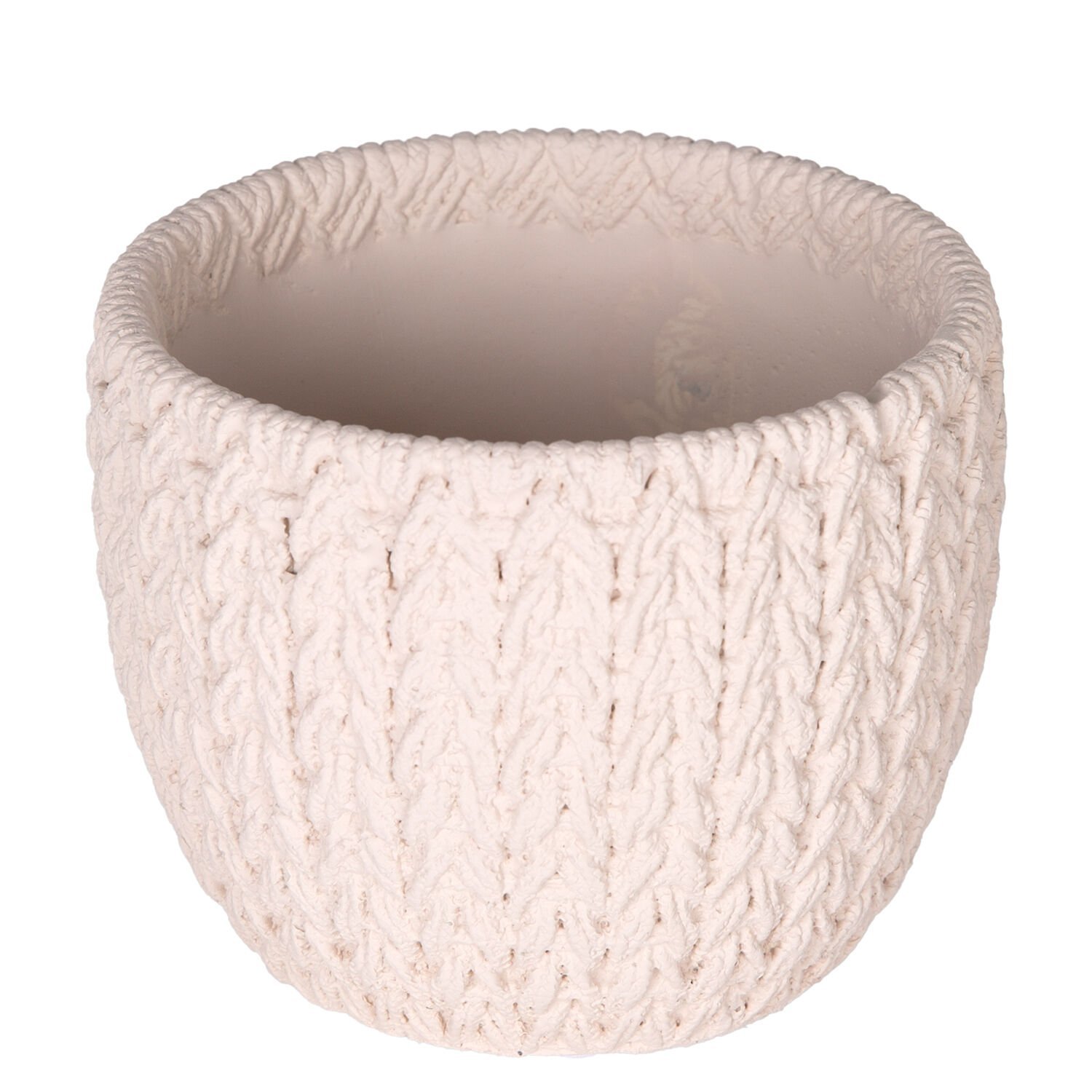 Beton Saksı, Örgü Desenli, Krem - 12x10,5 cm