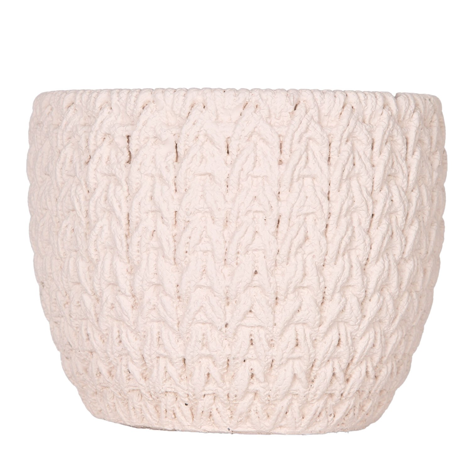 Beton Saksı, Örgü Desenli, Krem - 12x10,5 cm