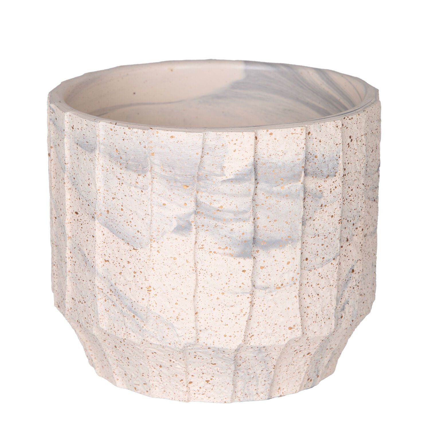 Seramik Saksı, Gri Desenli, Bej-Gri - 12x10 cm