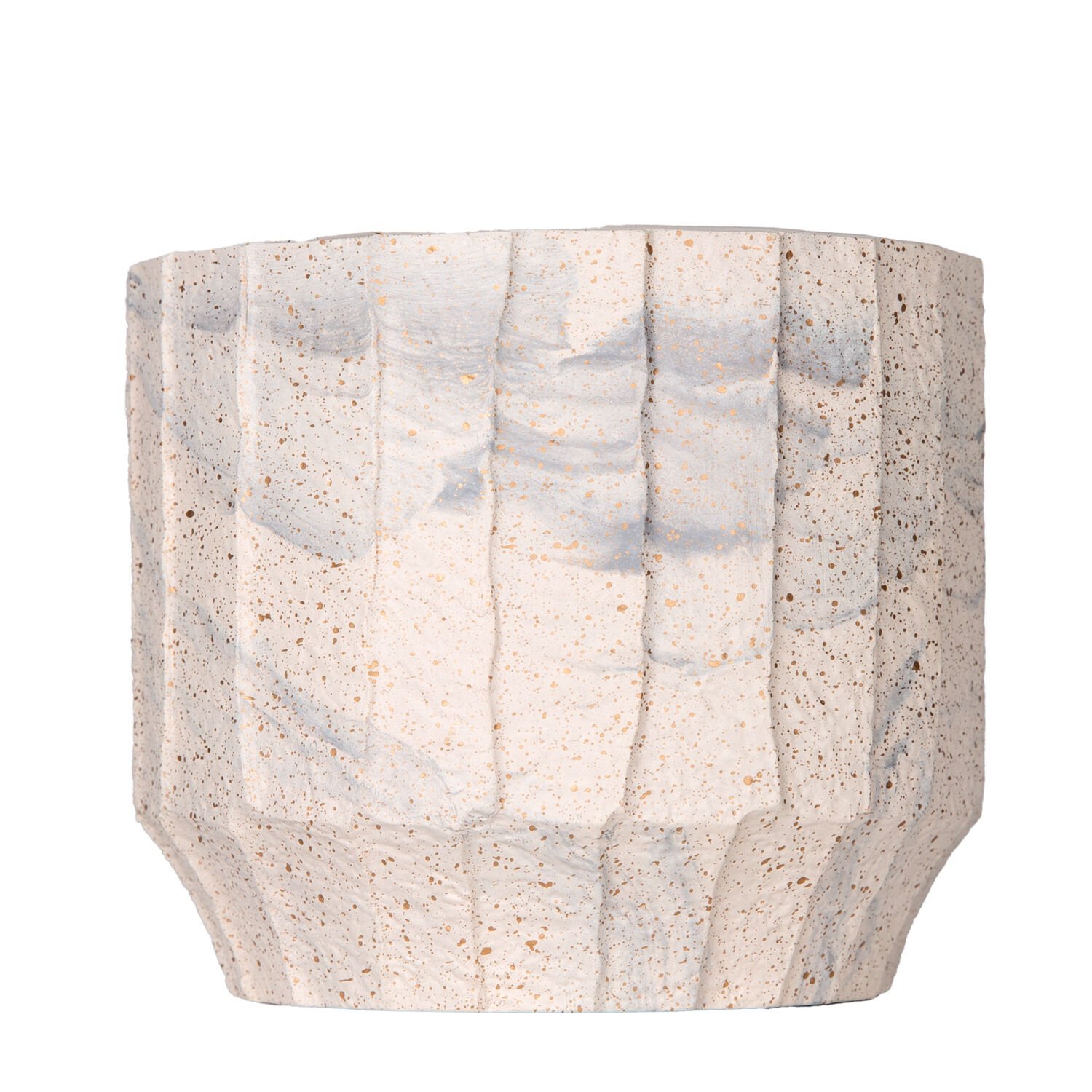 Seramik Saksı, Gri Desenli, Bej-Gri - 12x10 cm