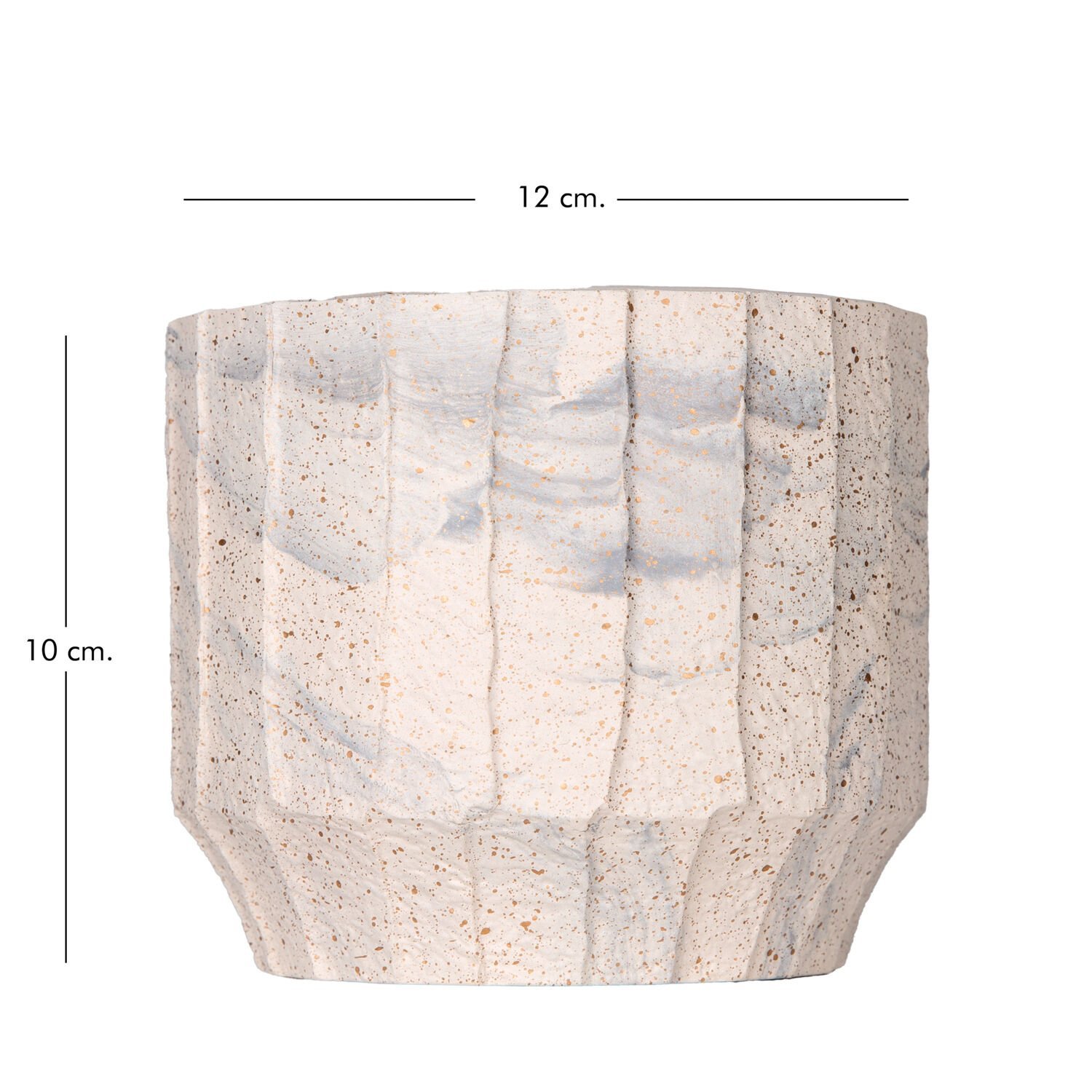 Seramik Saksı, Gri Desenli, Bej-Gri - 12x10 cm