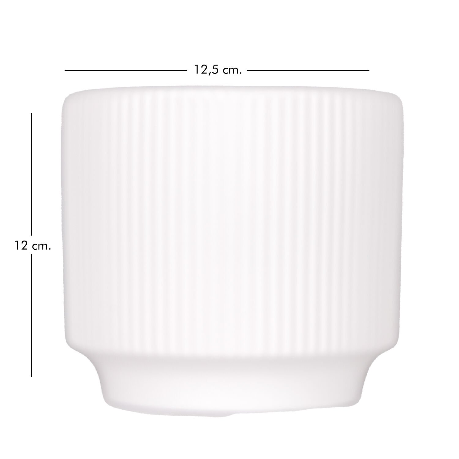 Seramik Saksı, Dikey Kabartma Çizgili, Beyaz - 12,5x12 cm