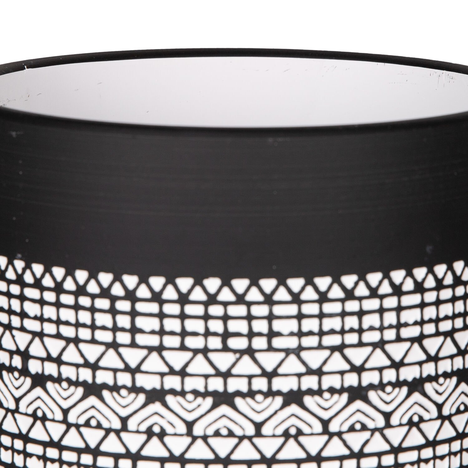 Seramik Saksı, Ayaklı, Otantik Desenli, Siyah-Beyaz - 14x12 cm