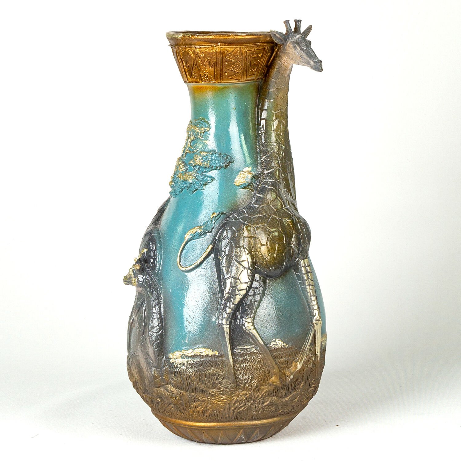 Zürafa Temalı Otantik Vazo Turkuaz 24x41x22 Cm.