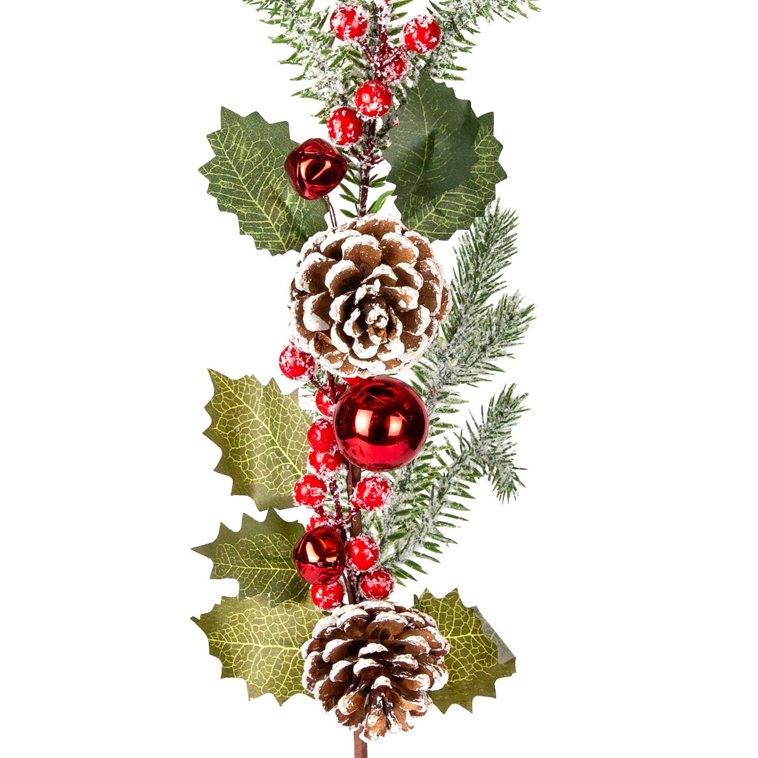 Yılbaşı Süsü, Pike Berry Kokina, Kırmızı-Yeşil - Karlı, Kozalaklı, Çıngıraklı, 70 cm