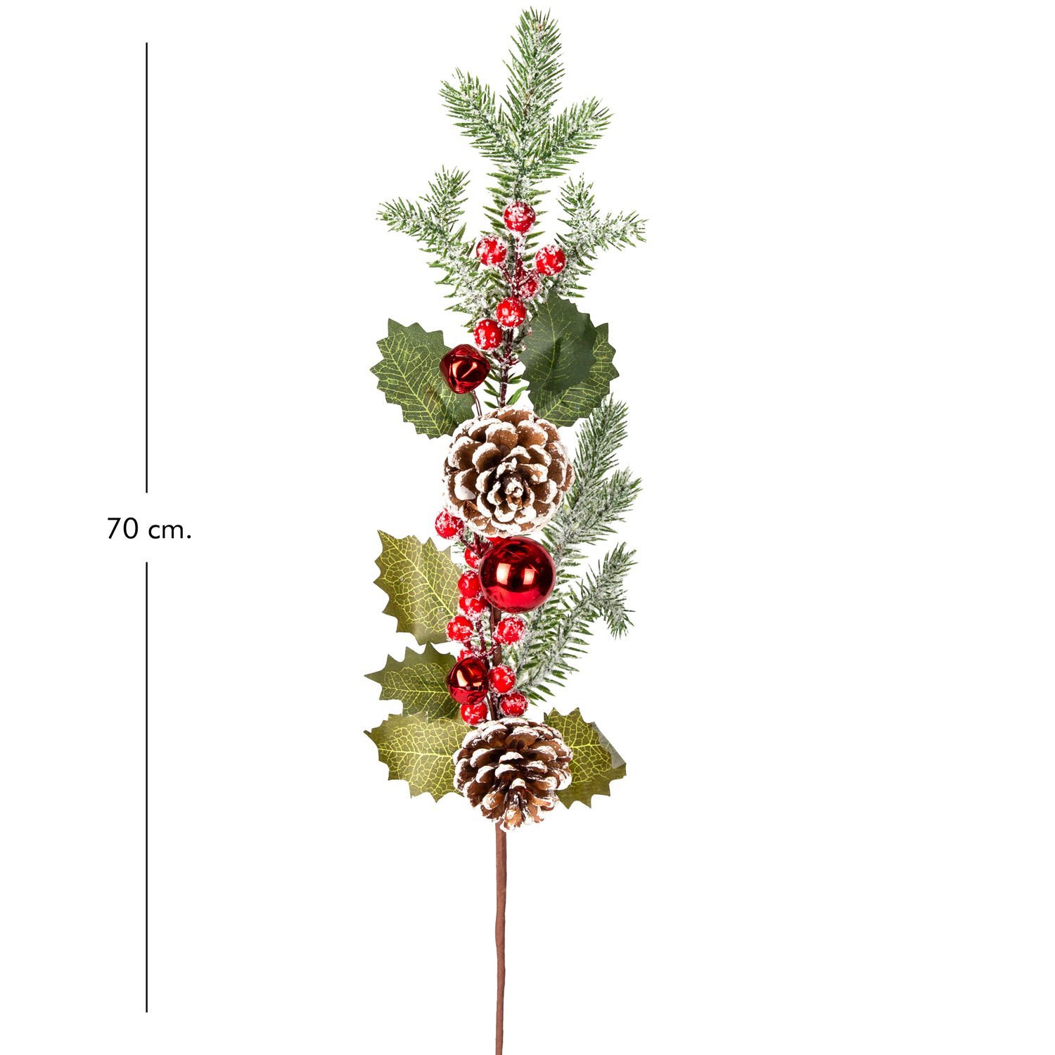 Yılbaşı Süsü, Pike Berry Kokina, Kırmızı-Yeşil - Karlı, Kozalaklı, Çıngıraklı, 70 cm
