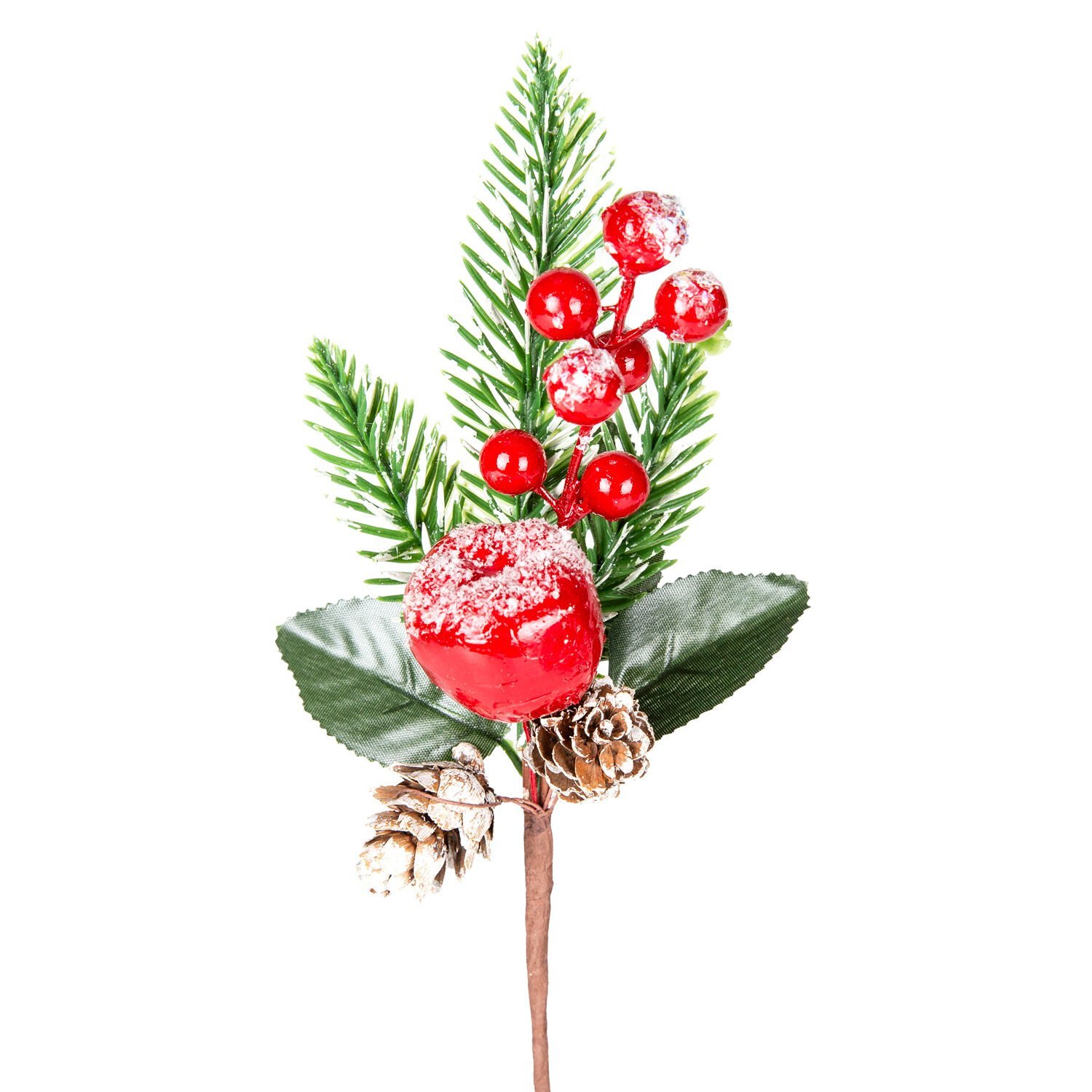 Yılbaşı Süsü, Pike Berry, Kırmızı-Yeşil - Karlı, Çift Kozalaklı, Elmalı, 25 cm