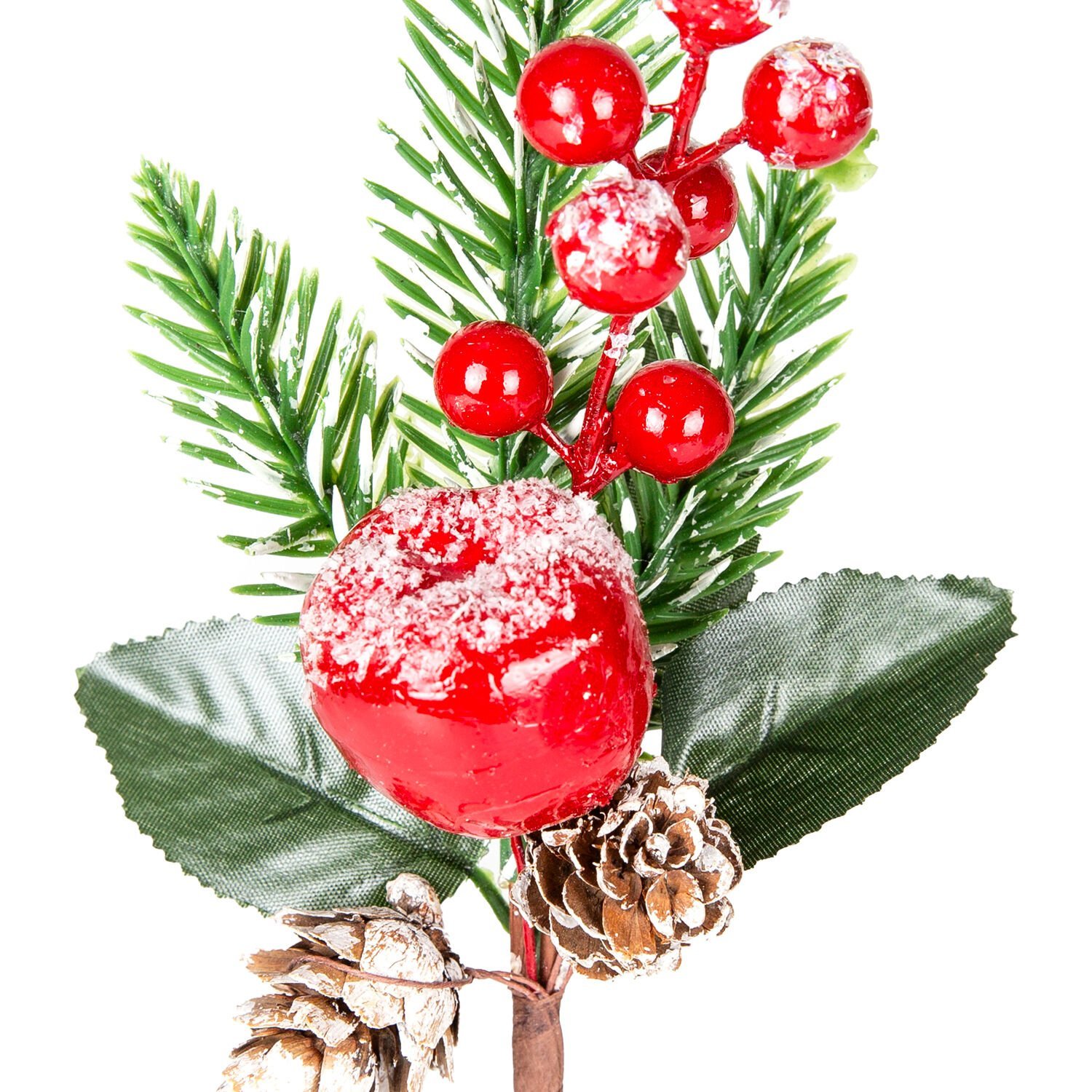 Yılbaşı Süsü, Pike Berry, Kırmızı-Yeşil - Karlı, Çift Kozalaklı, Elmalı, 25 cm