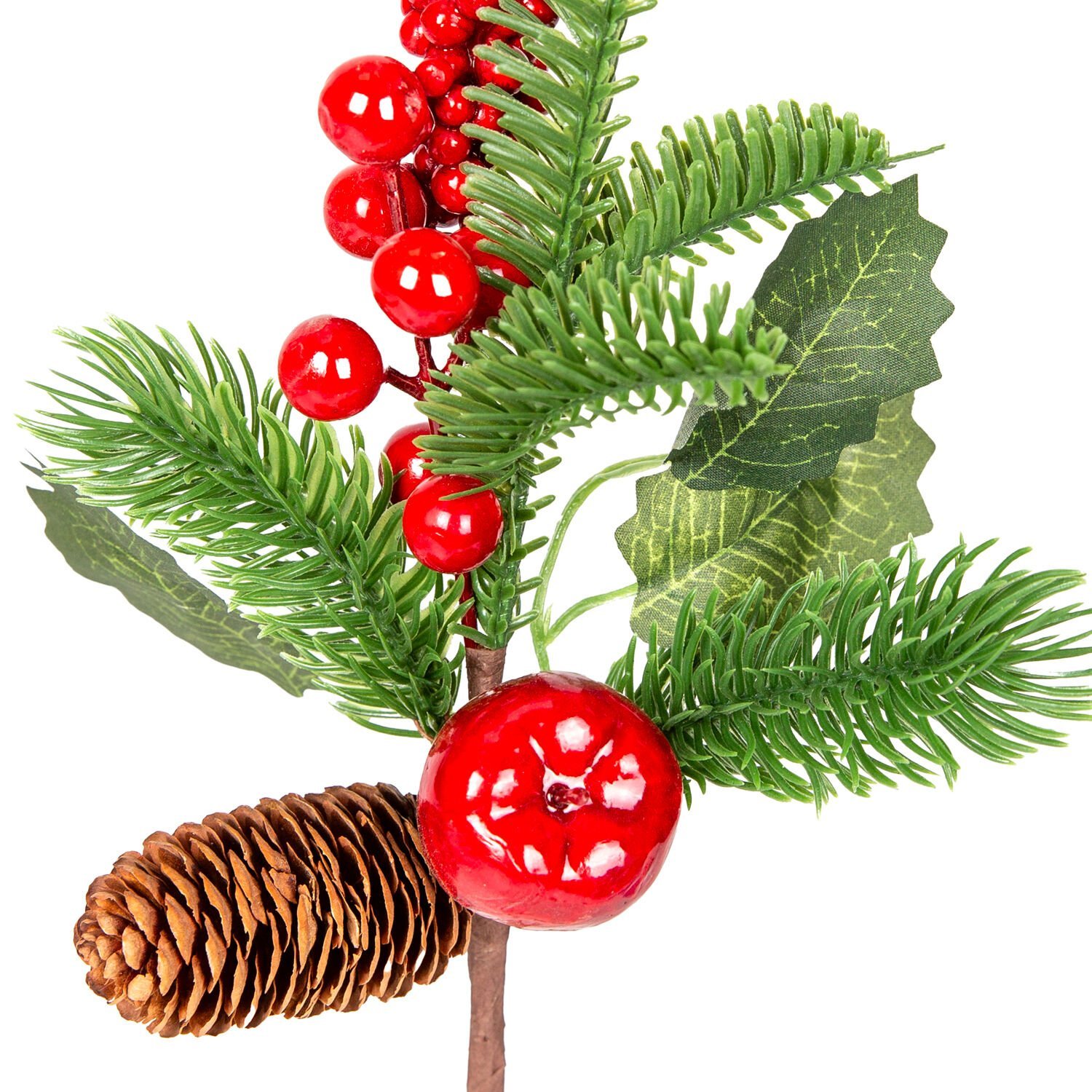 Yılbaşı Süsü, Pike Berry, Kırmızı-Yeşil - Kozalaklı, Elmalı, 28 cm