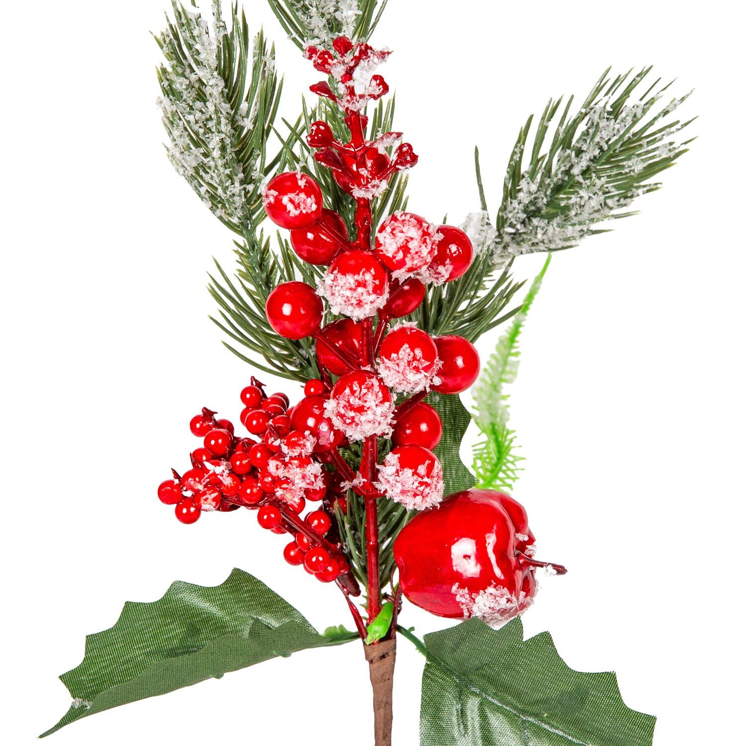 Yılbaşı Süsü, Pike Berry, Kırmızı-Yeşil - Elmalı, Kar Efektli, 27 cm