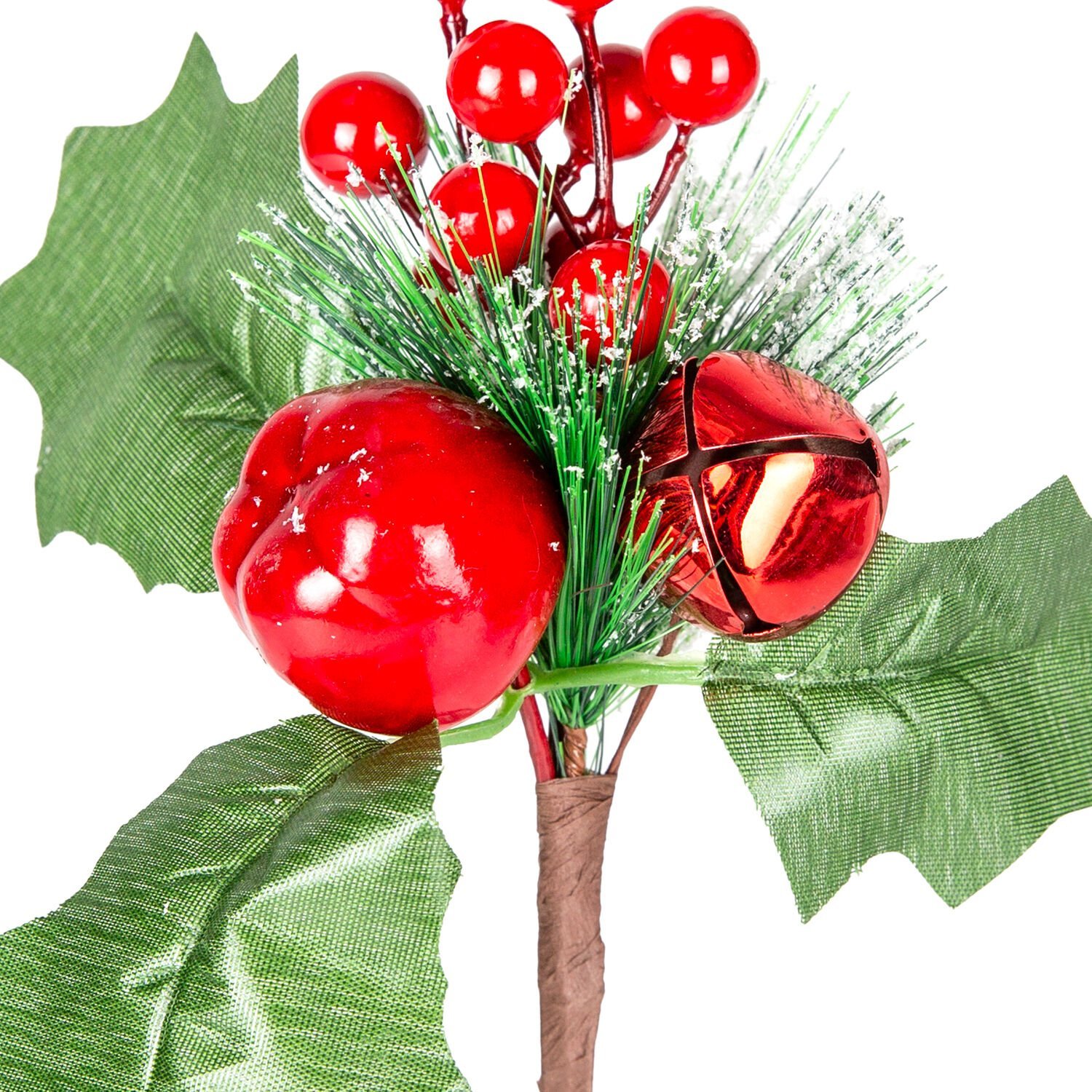 Yılbaşı Süsü, Pike Berry, Kırmızı-Yeşil - Elmalı, Kar Efektli, Çıngıraklı, 22 cm