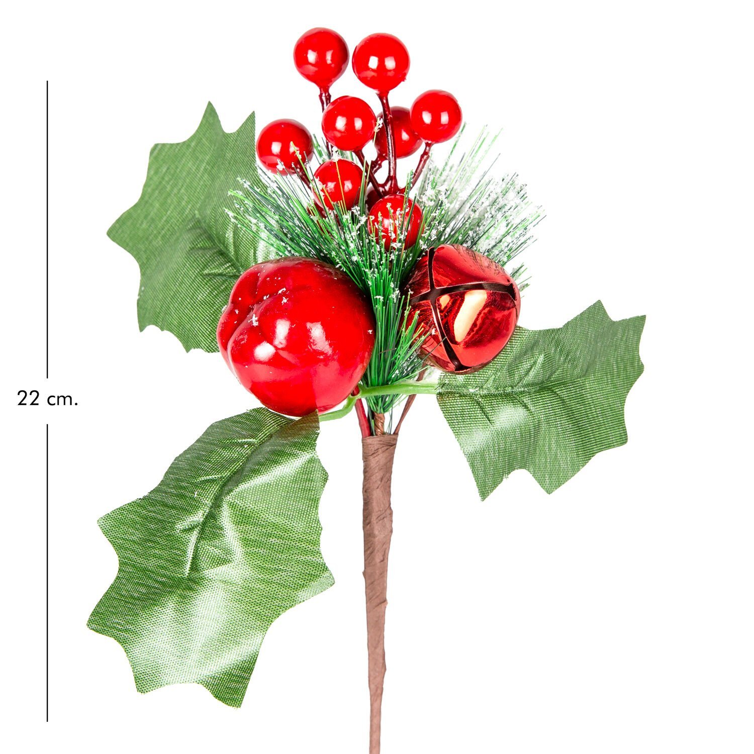 Yılbaşı Süsü, Pike Berry, Kırmızı-Yeşil - Elmalı, Kar Efektli, Çıngıraklı, 22 cm