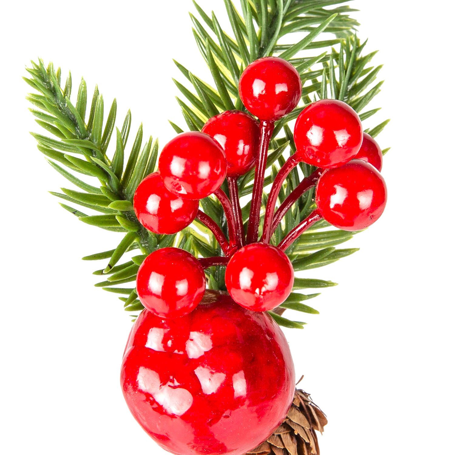 Yılbaşı Süsü, Pike Berry, Kırmızı-Yeşil - Elmalı, Kozalaklı, 22 cm