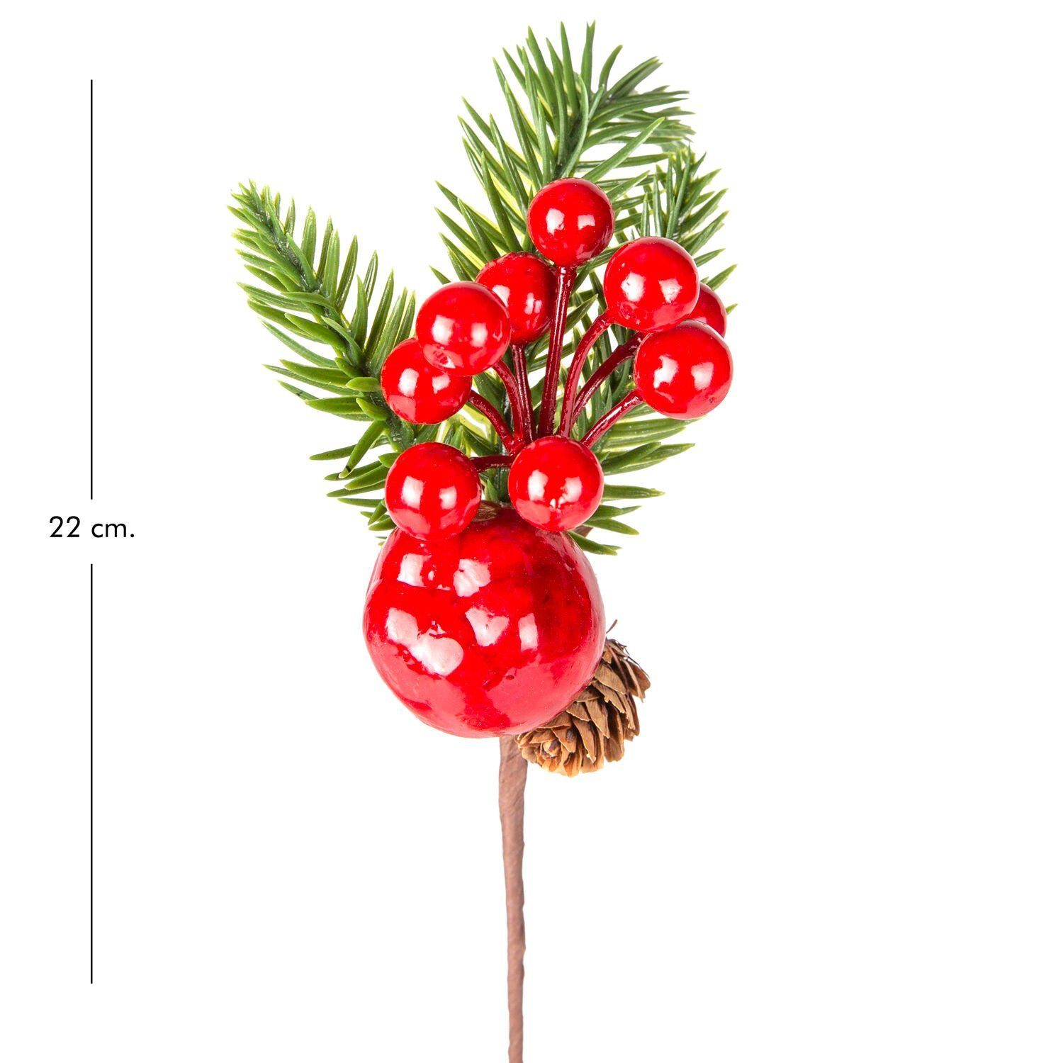 Yılbaşı Süsü, Pike Berry, Kırmızı-Yeşil - Elmalı, Kozalaklı, 22 cm