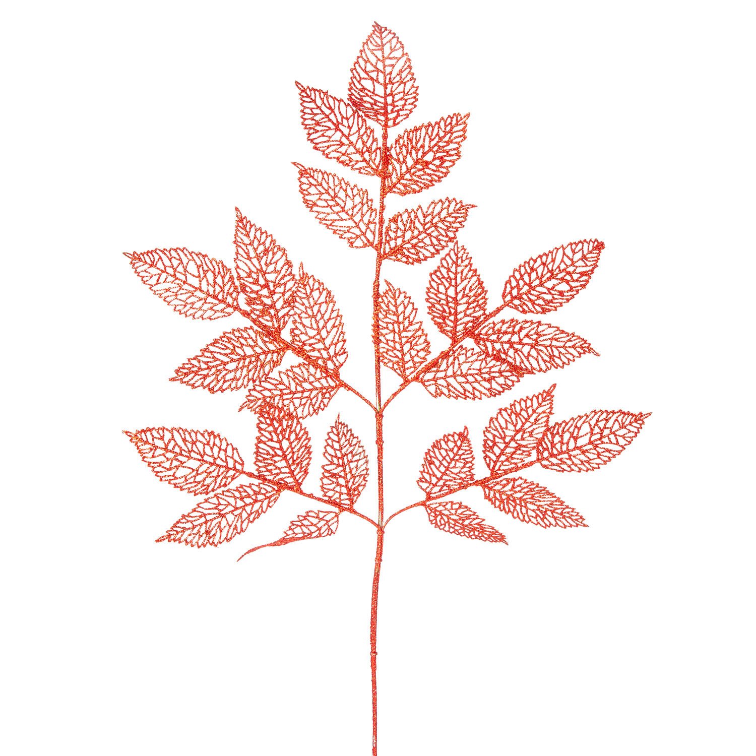 Yapay Yaprak Dal, Simli, Kırmızı - 90 cm