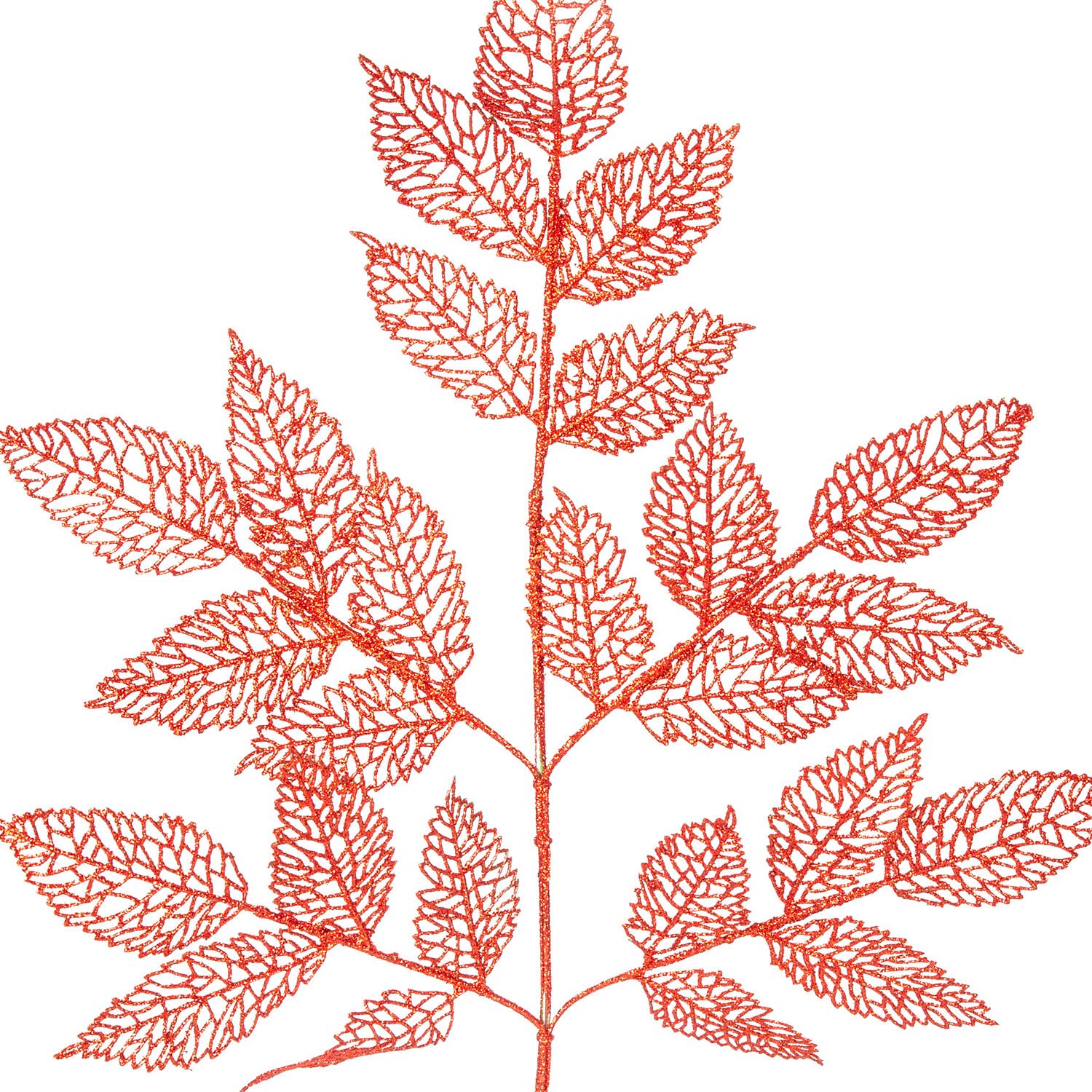 Yapay Yaprak Dal, Simli, Kırmızı - 90 cm