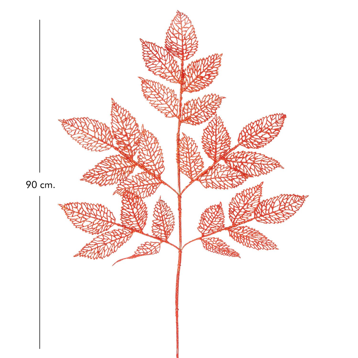 Yapay Yaprak Dal, Simli, Kırmızı - 90 cm