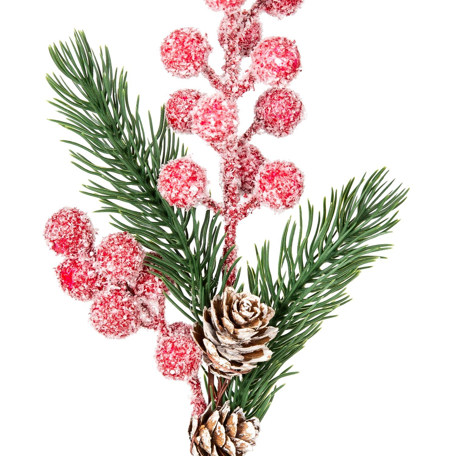 Yılbaşı Süsü, Pike Berry, Kırmızı-Yeşil - Karlı, Kozalaklı, 30 cm