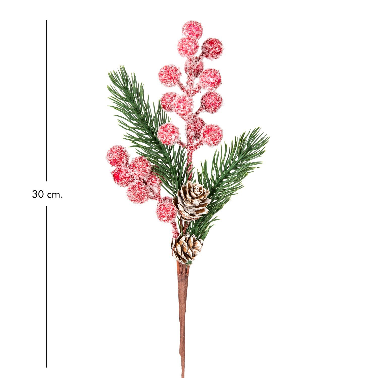 Yılbaşı Süsü, Pike Berry, Kırmızı-Yeşil - Karlı, Kozalaklı, 30 cm